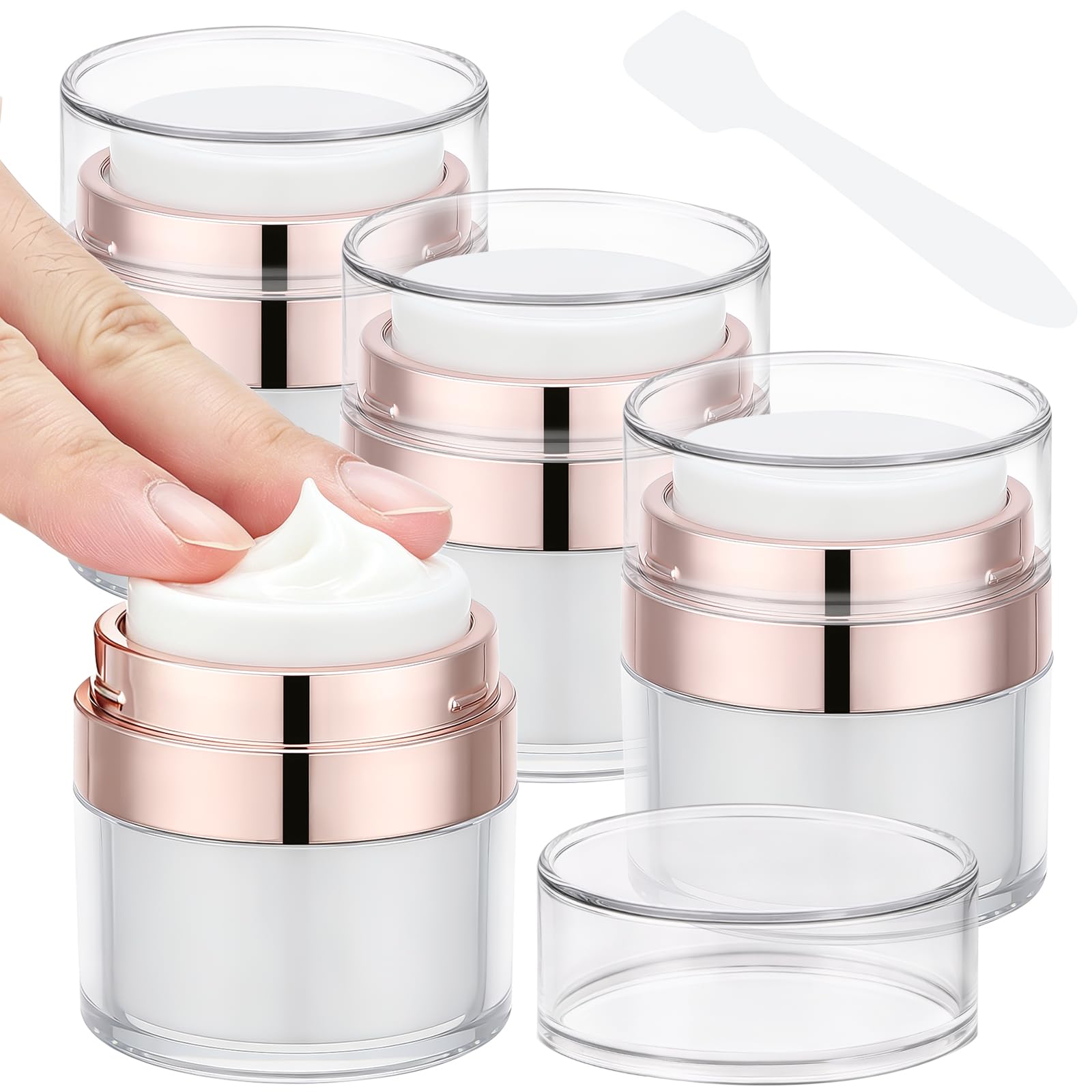 Segbeauty 0.5oz 4pcs Plastic Airless Pump Jars, Rose Gold Travel Containers
