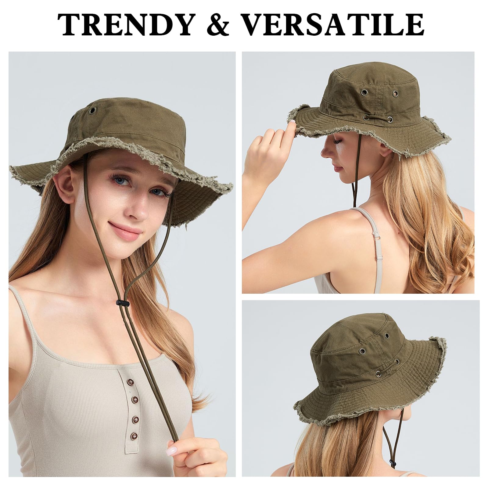 Sombrero del Pescador Mujer Verano Sombrero de Sol ala Ancha de Algodón con Protección UV Gorro Mujer Plegables Safari Bucket Hat para Senderismo Playa Montañismo Viaje