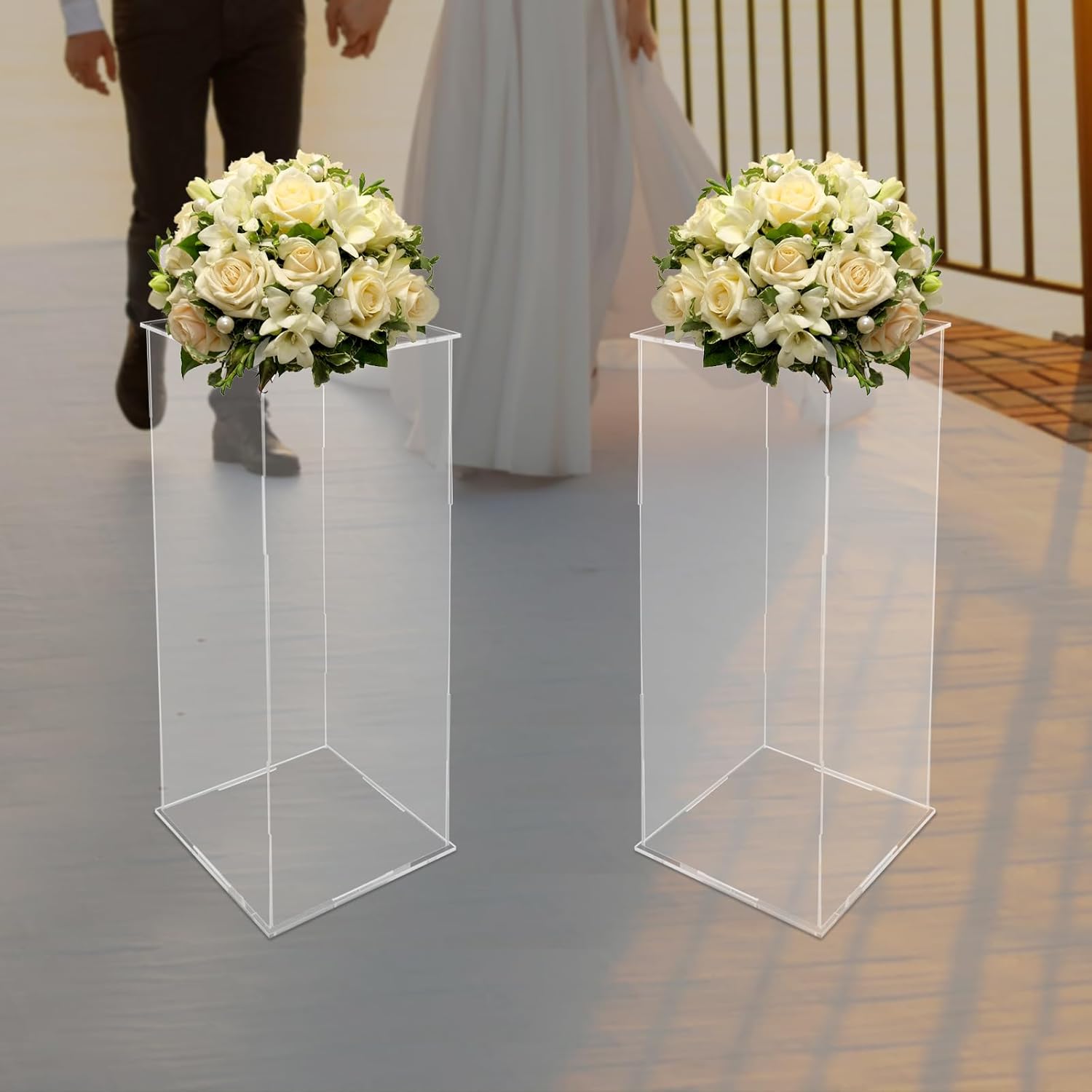 PERFERATE 2Pcs Acrylic Display Cube Pedestal Tall Display Box Clear Stand Transparent Art Sculpture Flower Stand for Centerpieces Wedding Decorations, Birthdays Parties (25×25×60cm)