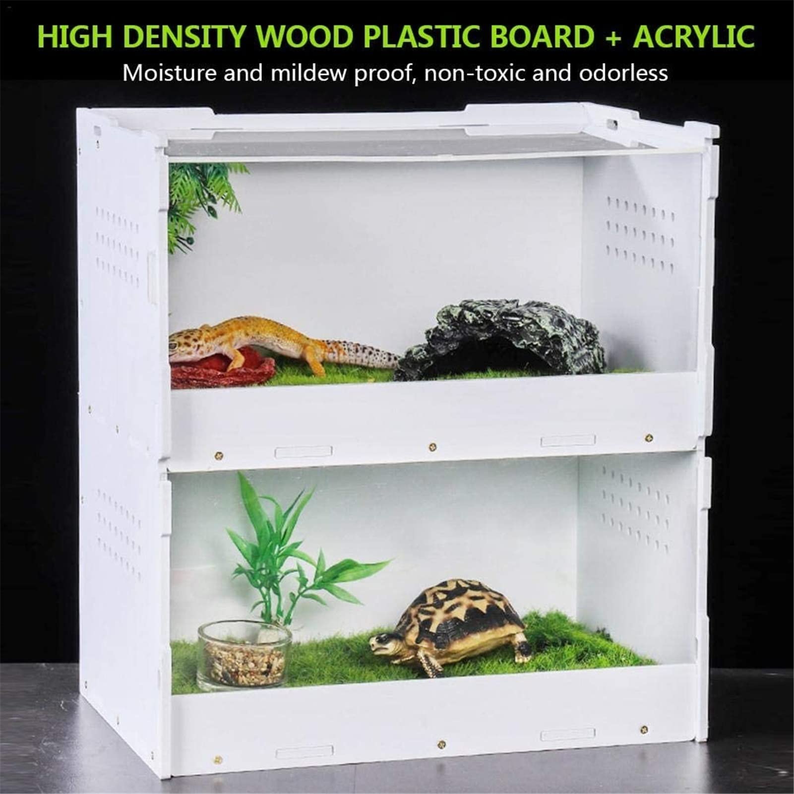 Caja de alimentación para Reptiles, casa de cría de Insectos de Doble Cubierta, contenedor Transparente de terrario acrílico para Tortugas Serpientes Lagarto Geckos (40 * 30 * 37,5 CM)
