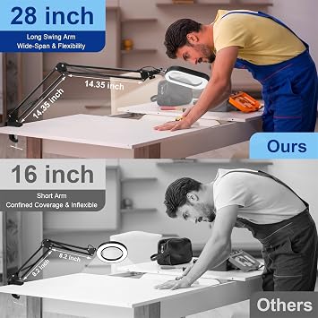 12 x Magnifying Glass with Light and Clamp LED Real Glass Magnifier with Light and Stand 5 Colour Modes Dimmable Reading Magnifier for Seniors Large Swivel Arm Magnifier Hands-Free for Crafts Hobby Painting Close Work
