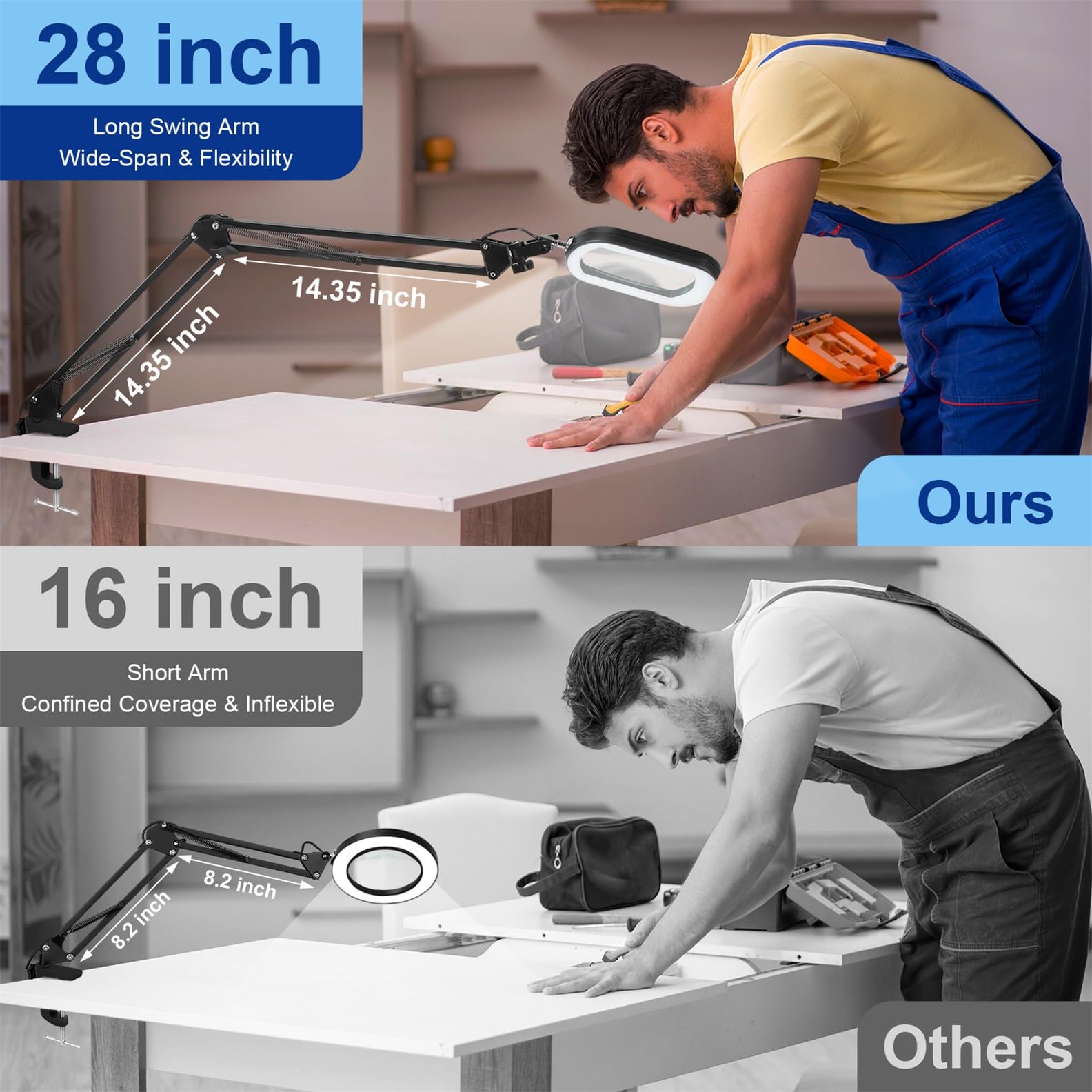 Lupa de 10 unidades con luz y pinza, lupa de cristal real LED con luz y soporte, 5 modos de color regulable para personas mayores, lupa de brazo giratorio manos libres para manualidades, aficiones