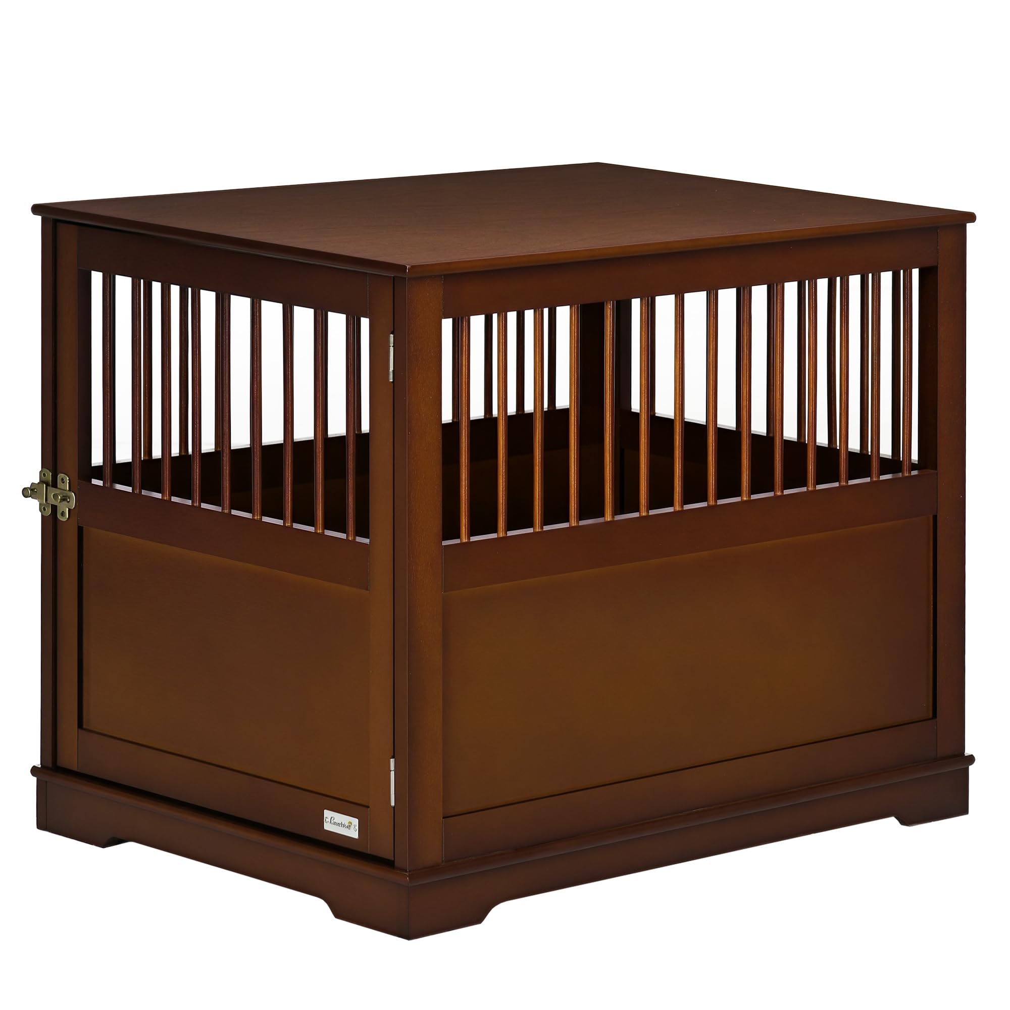 PawHut Jaula para perros, jaula para mascotas con mesa, caseta para perros medianos en interior, jaula para mascotas con puerta con cerradura, mesa auxiliar, marrón, 80,5 x 59,5 x 67,5 cm