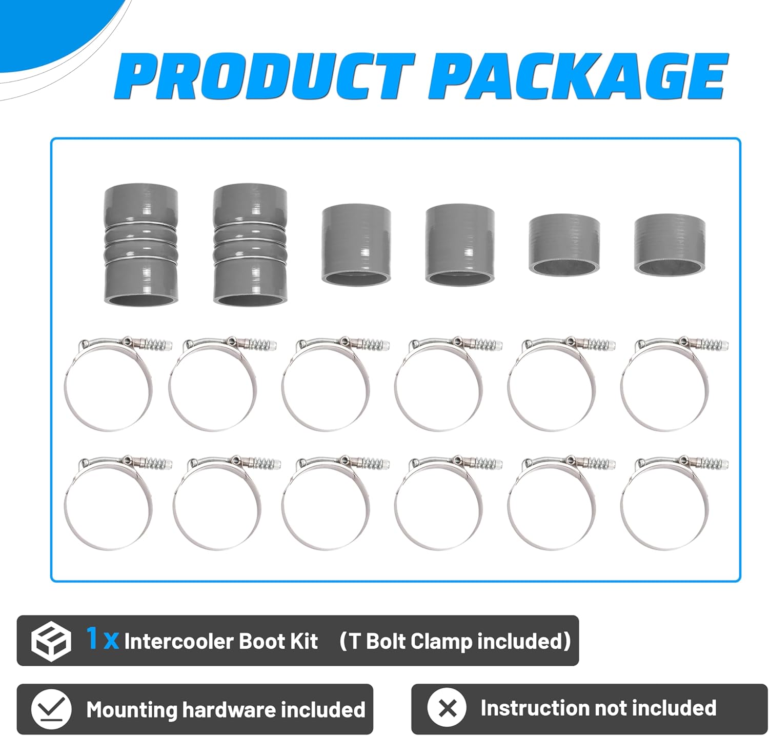 KUAFU Intercooler Boot Kit w/T Bolt Clamp Compatible with 1999.5-2003 Ford F-250 F-350 F-450 Super Duty 7.3L PowerStroke Diesel