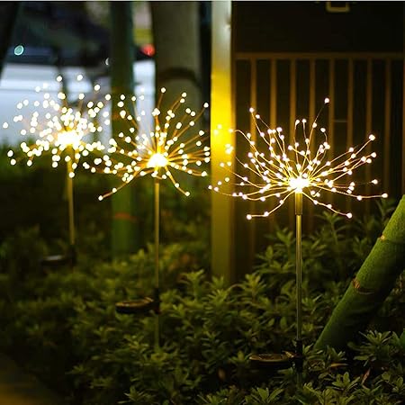 Kixre Solar Garden Lights, Firework Garden Lights, Warm White LED Solar Garden Decorative Light, for Yard, Patio, Pathway, Halloween Decoration, 2Pack