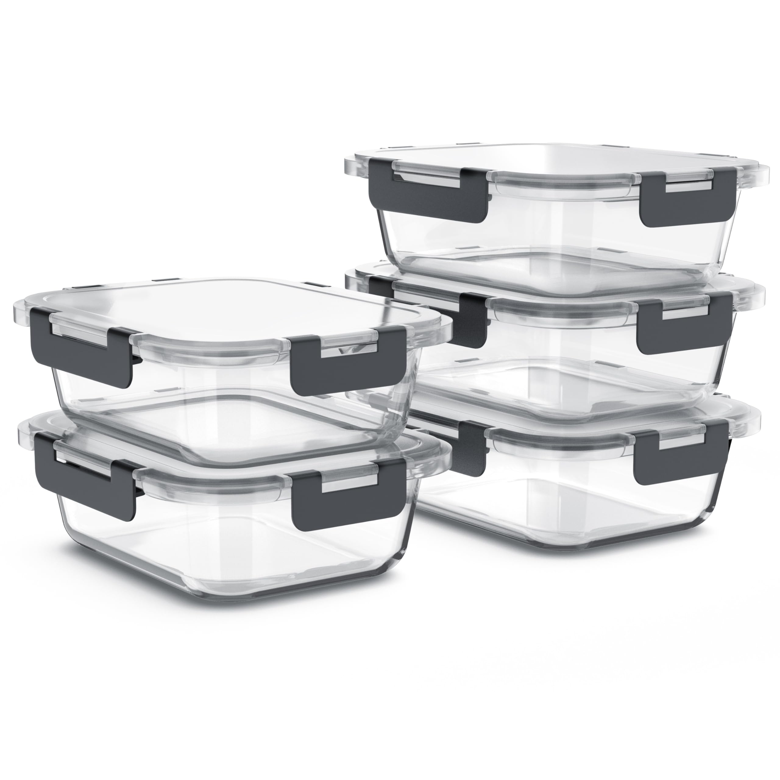 Arendo - Glas Frischhaltedosen Vorratsdosen für Lebensmittel mit Deckel luftdicht - 5er Set - 1000 ml - für Mikrowelle Gefrierschrank - Spülmaschinen geeignet - Lunchboxen Meal Prep Boxen
