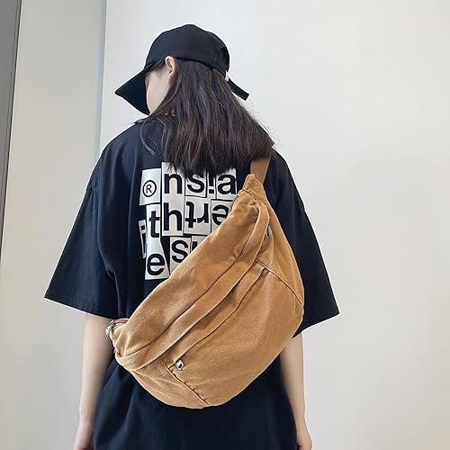 Miniatura 7 de Riñonera cruzada para mujeres y hombres, riñonera grande con correa ajustable para entrenamiento, viajes, deportes, correr, Marrón, Bolso bandolera