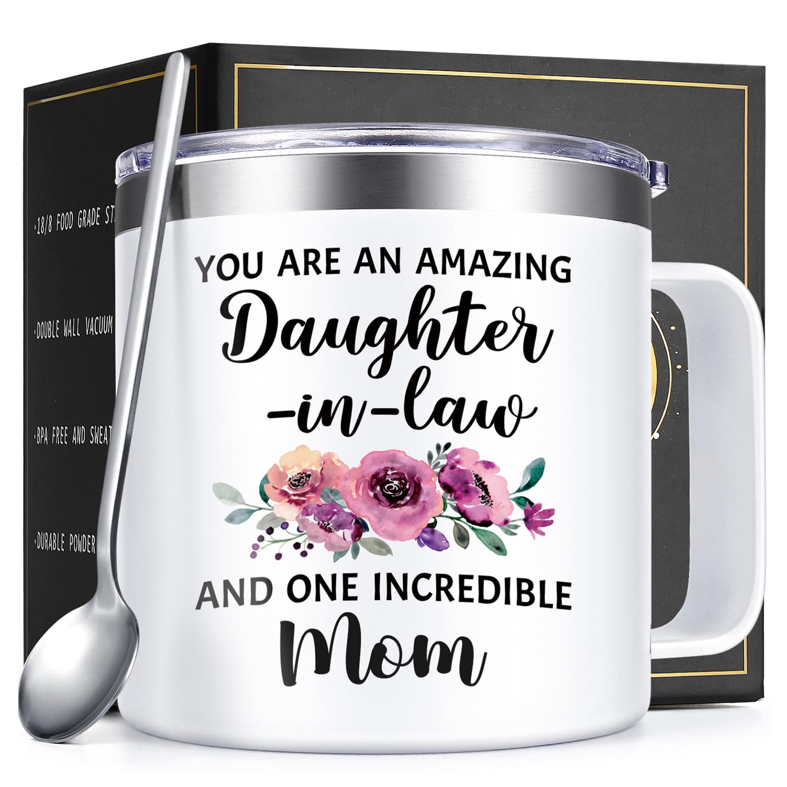 Lifecapido Daughter in Law Gifts from Mother in Law, 14oz Insulated Coffee Mug, Birthday Christmas Mothers Day Gifts for Daughter in Law, Cream