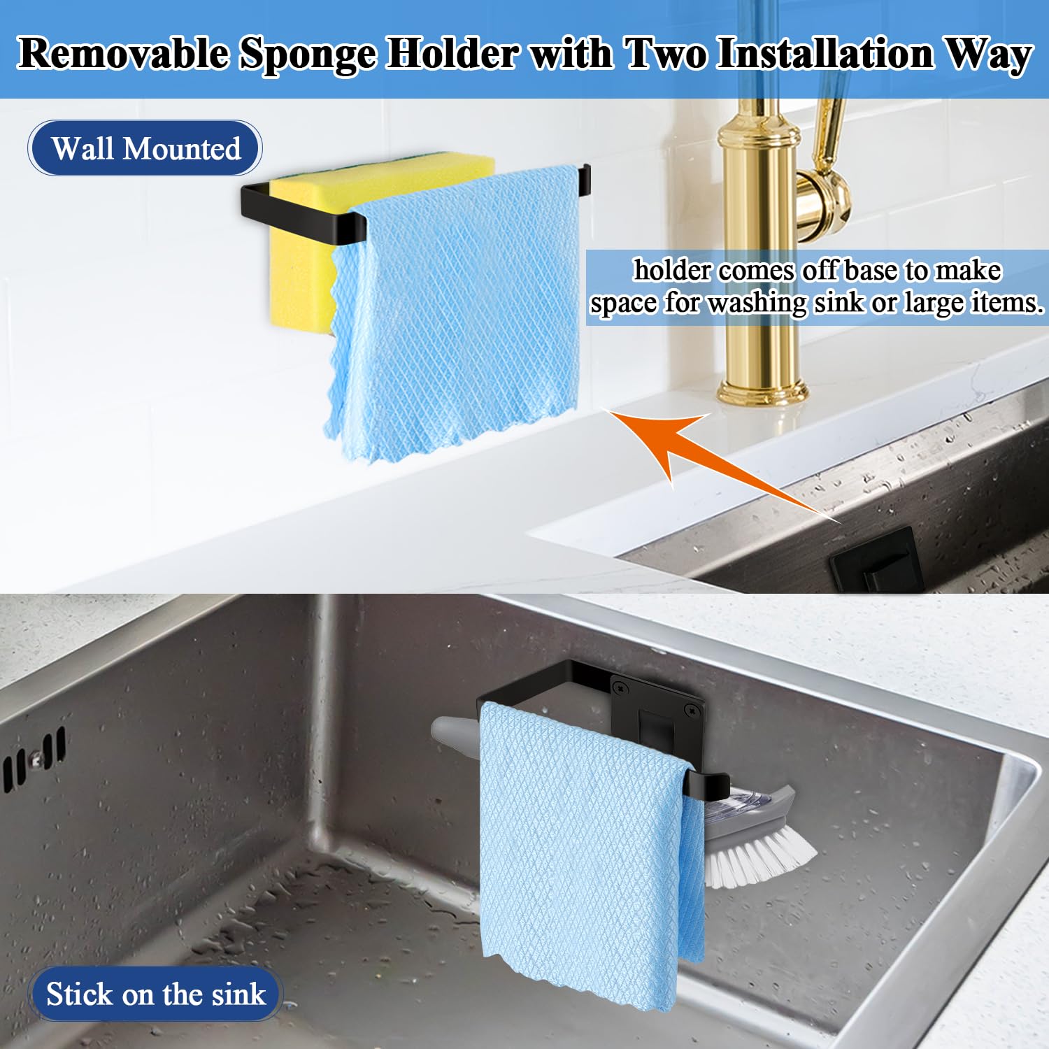 GAViA Kitchen Sink Caddy Stainless Steel Sponge Holder for Kitchen Sink  Tidy- Rustproof Sink Organizer Sponge Dishcloth Hanger, Removable Drain