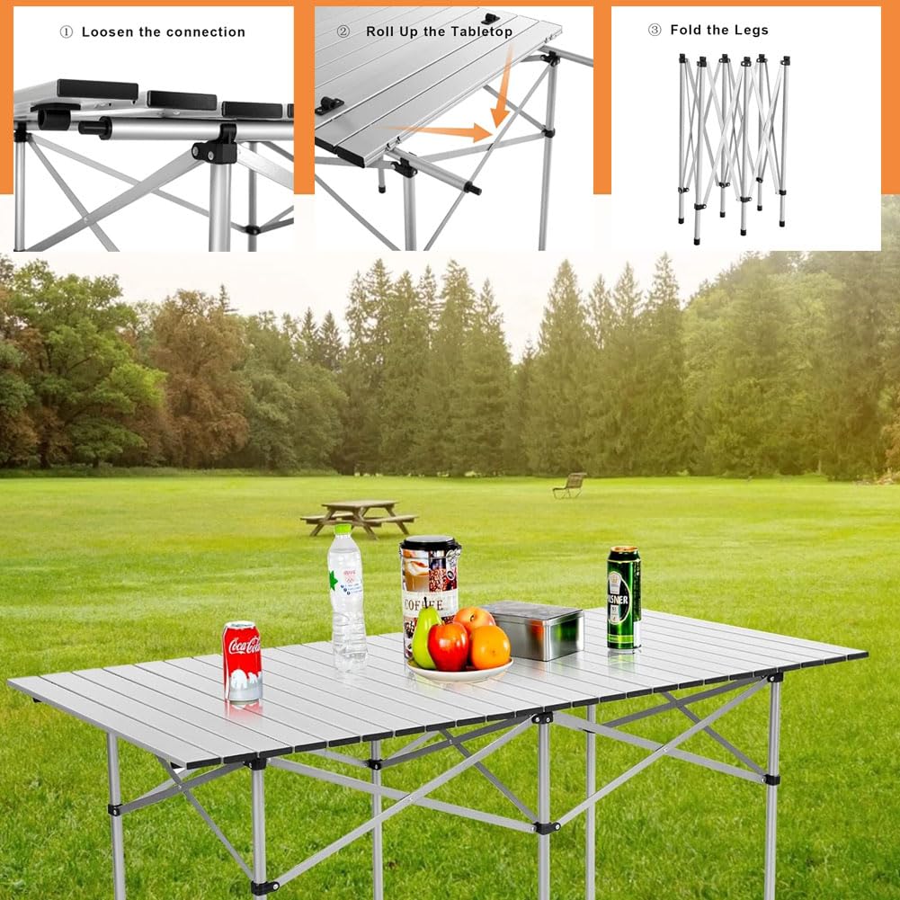 CampFeuer Opvouwbare aluminium klaptafel, ca. 150 x 80 x 55/65/70 cm, geschikt als campingtafel