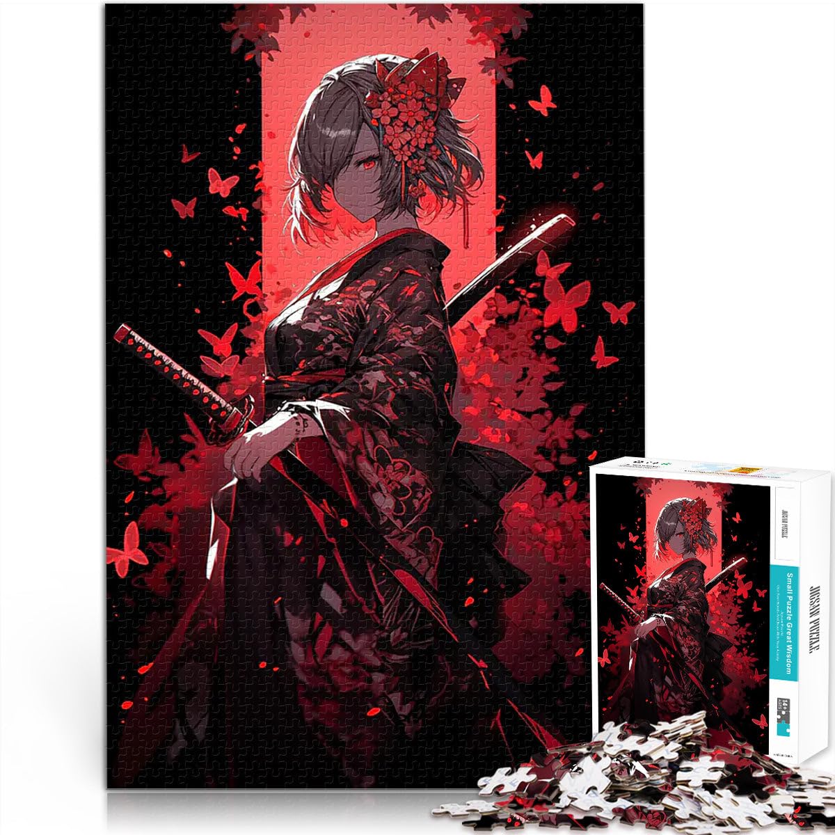 teenagers Puzzles 2000 Piece Jigsaws samurai girl in red Denksportaufgabe für Geeignet für die Schreibtischdekoration70x100cm — image 1