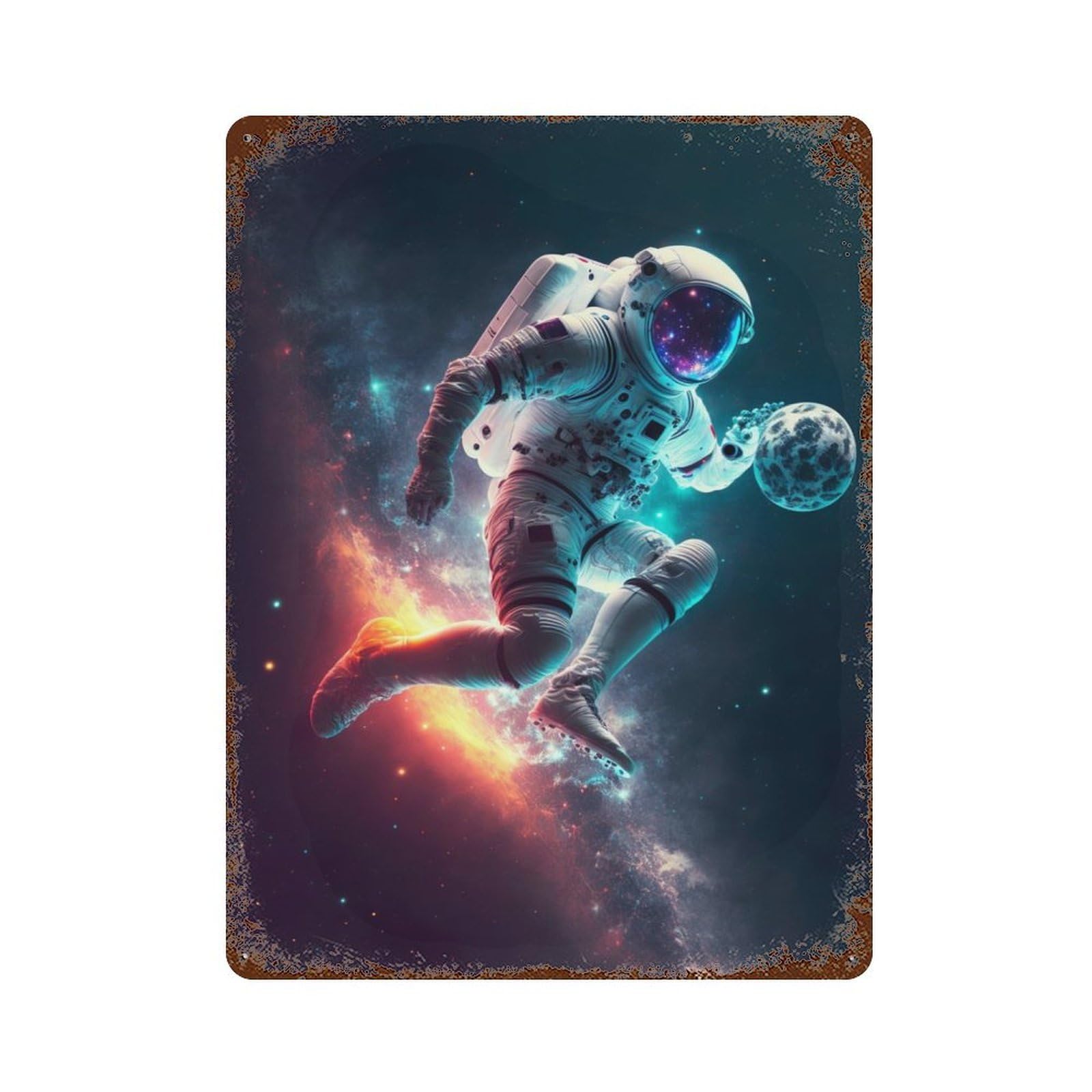 Garage Style Astronaut Soccer Player Rustic Tin Plaque 15.7"x11.8", Classic Wall Plaque for Bar And Workshop