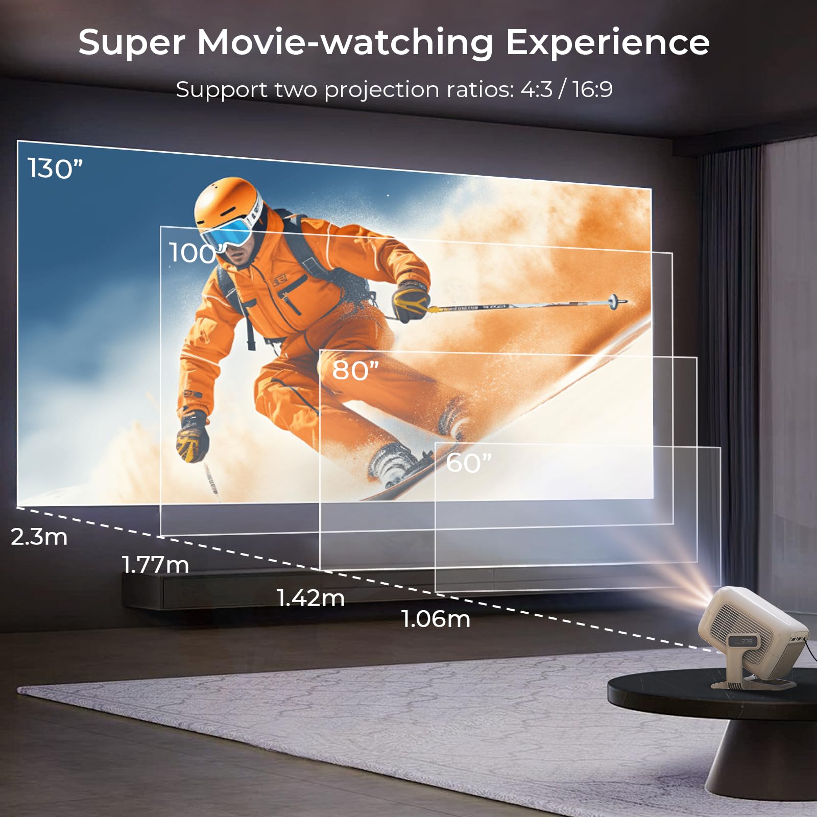 [Compatible con Netflix] Proyector Inteligente 1080P Nativo, Android 13 | Soporte 4K, Enfoque y Corrección Automáticos, 800 Lúmenes ANSI, Compatible con iOS/Android/TV Stick, LYNCAST