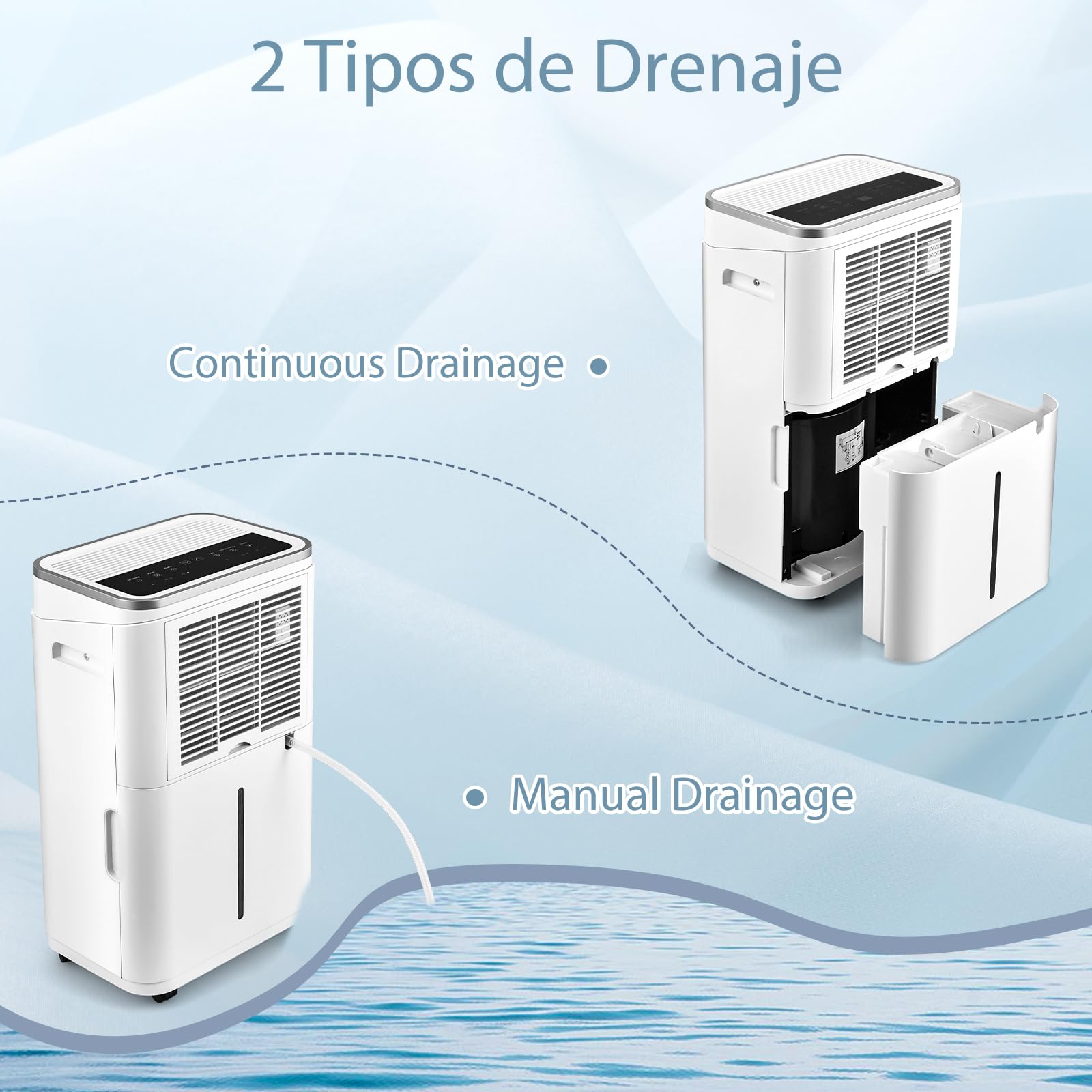 GOPLUS Deshumidificador 25L/Día con Tanque de agua 6,5L, Deshumificador de Humedad Hasta 30㎡, Temporizador 24 Horas y 2 Velocidades 3 Modos, Drenaje Automático o Manual, para Dormitorio Sótano Baño