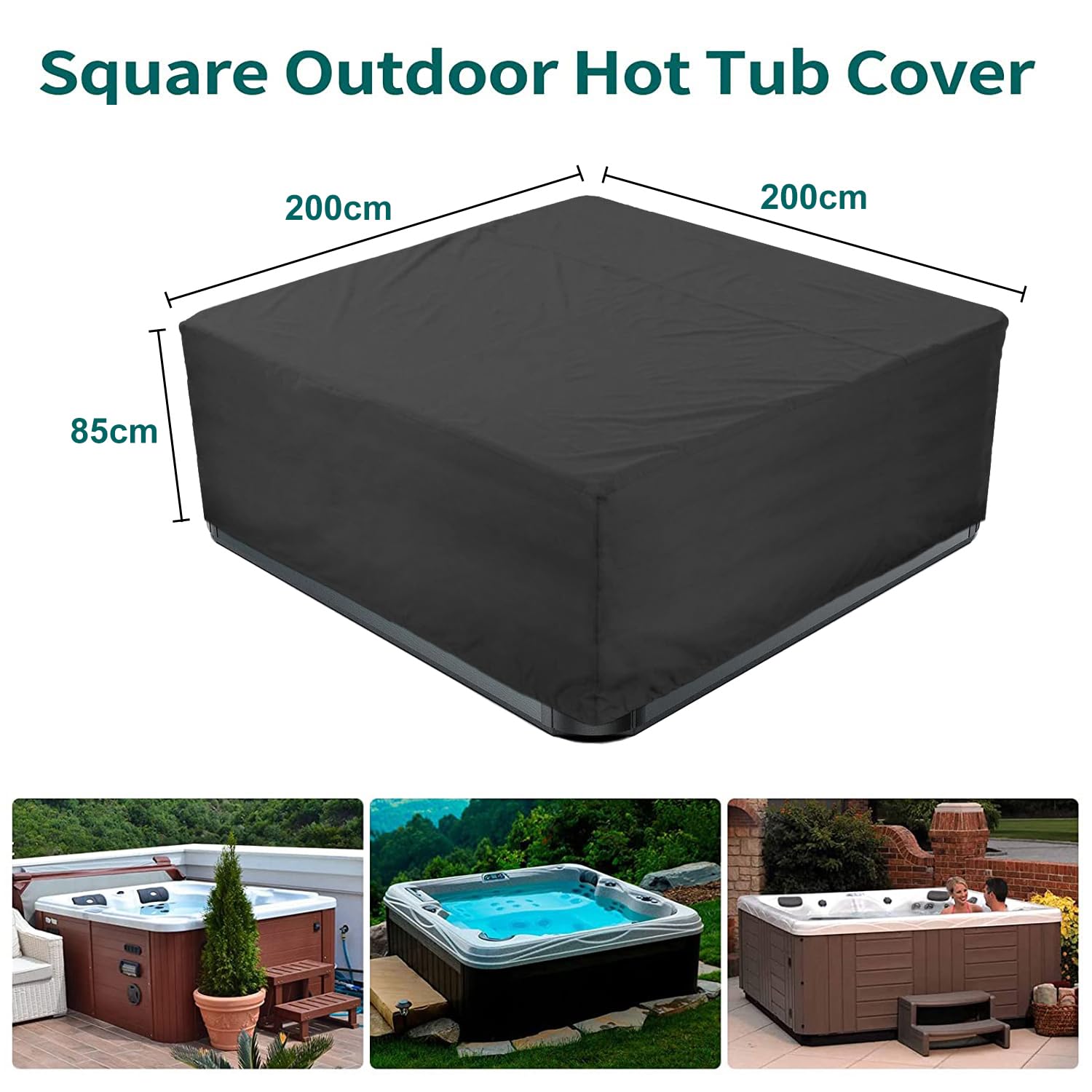 LDIW Funda para Bañera de Hidromasaje Cubierta Protectora para Masaje de Burbujas de SPA Whirlpool en Poliéster 210D Antipolvo y Anti UV,Negro,200x200x85cm