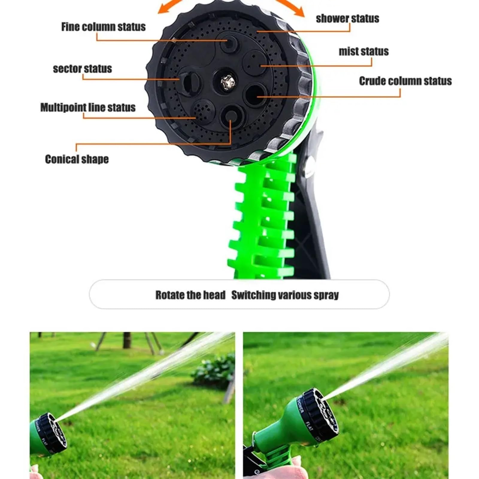 Manguera de Jardín Manguera de jardín de 25 a 200 pies, manguera de agua Flexible extensible, mangueras de plástico, rociador de jardín for lavado de coches, herramientas de riego(Color:45m green)