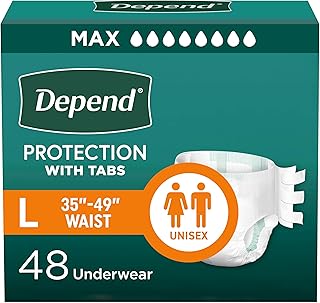 Depend Adult Diapers with Tabs, Incontinence Protection with Tabs, Unisex, Large (35–49" Waist, over 170 lbs), Maximum Absorbency, 48 Count (3 Packs of 16)