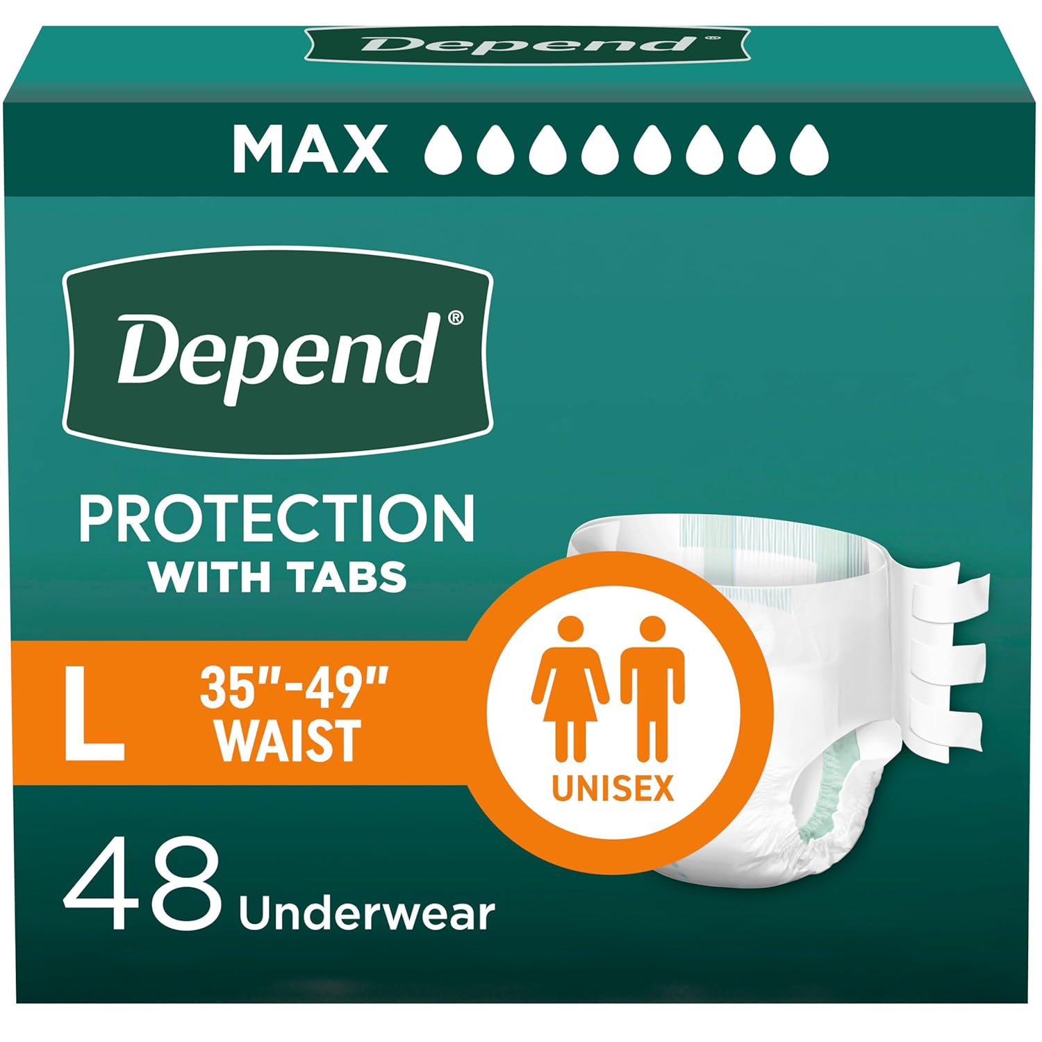 Depend Adult Diapers with Tabs Incontinence Protection with Tabs Unisex Large 35 49 Waist over 170 lbs Maximum
