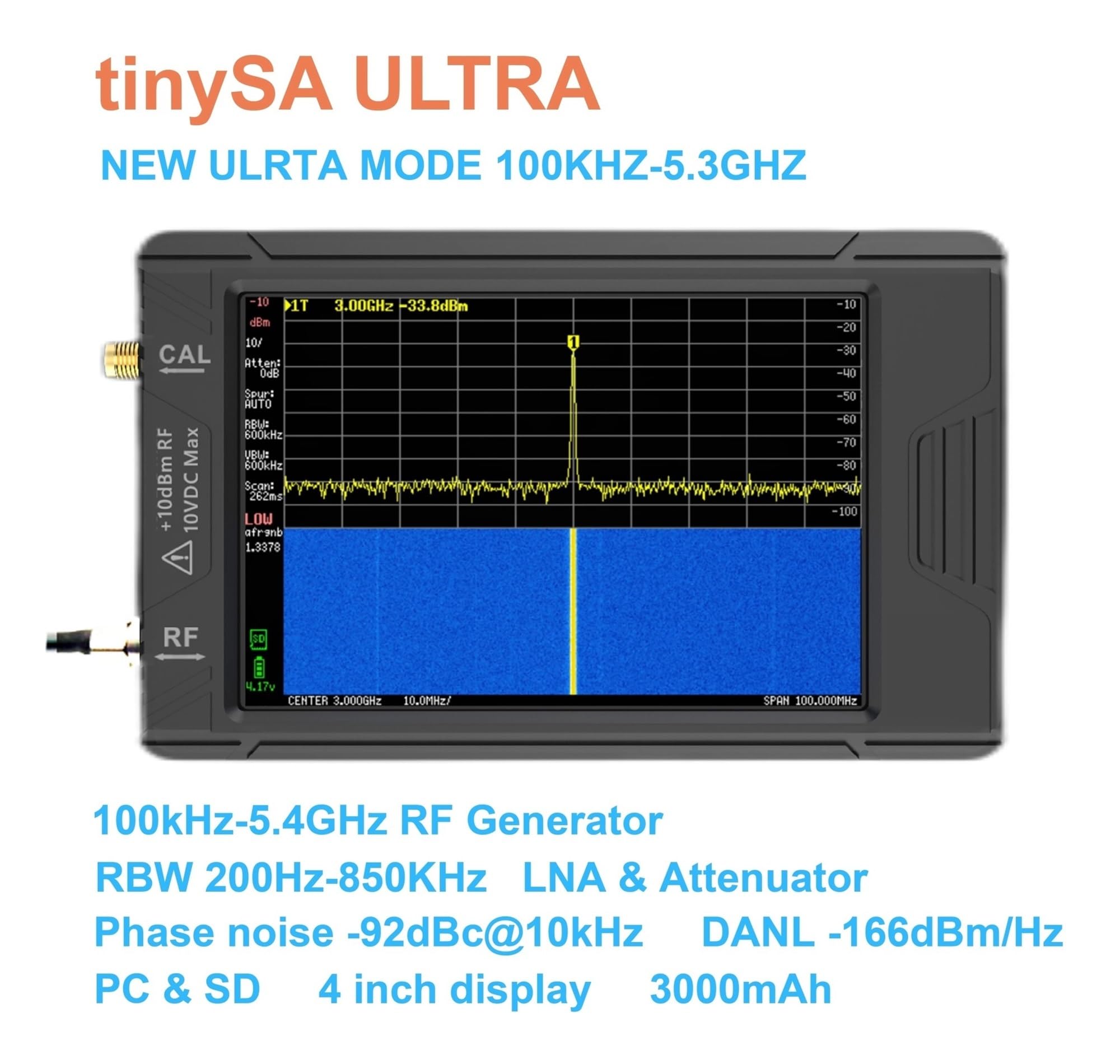 Analizador Vectorial de Redes, Analizador de espectro ultra con atenuador de 25 W Pantalla TFT de 4" 100 kHz a 5,3 GHz con tarjeta de 32 GB Versión V0.4.5.1 Medición de Parámetros S, ROE
