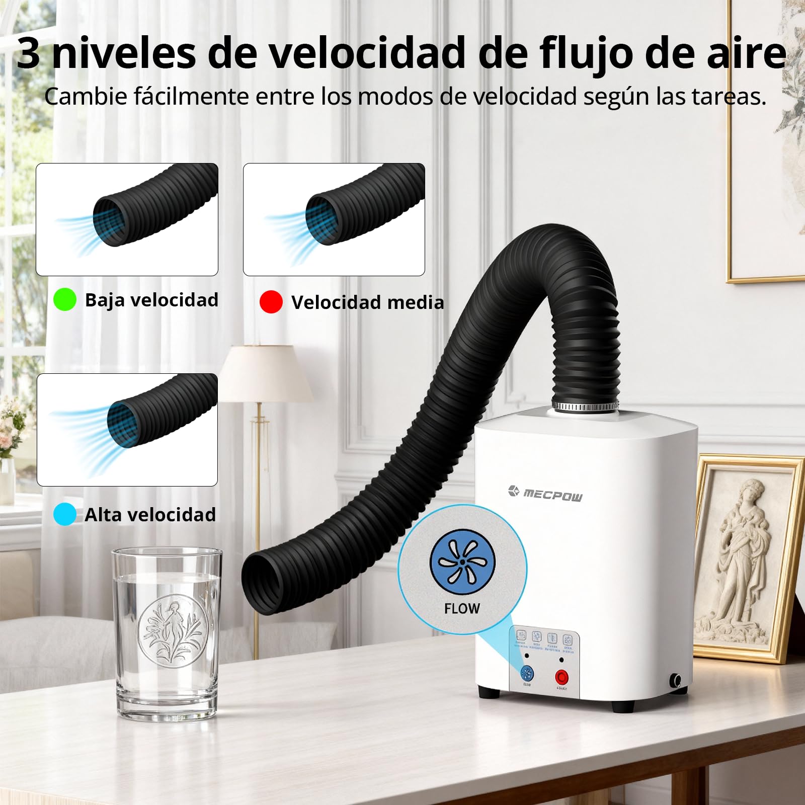 P50 50W Aspiradora de humo de soldadura, 128 m³/h Fuerte aspiración Elimina el olor y el humo con sistema de filtro de 3 capas, Portátil, silencioso, Limpiador de humo, Adecuado para máquinas