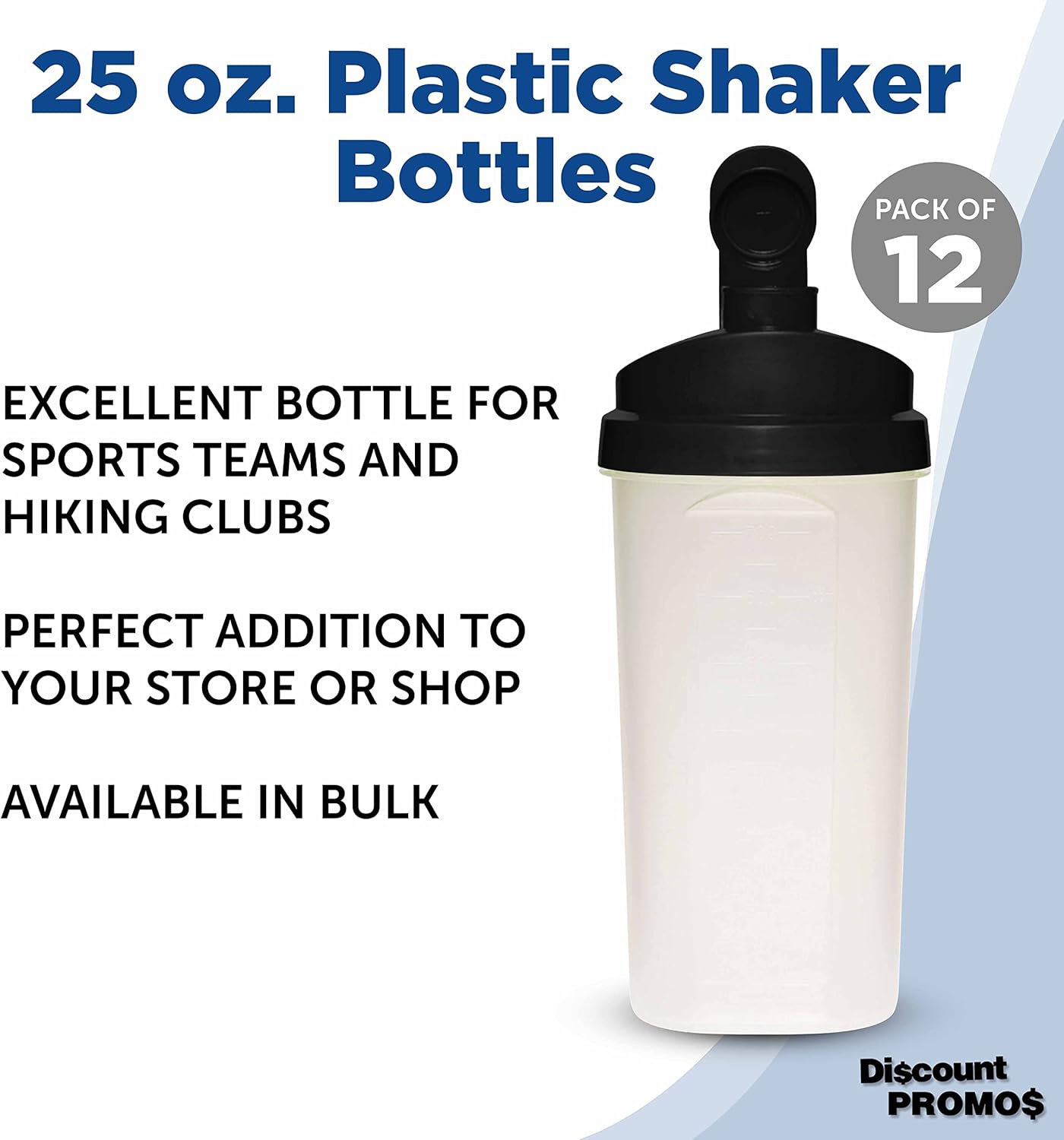 DISCOUNT PROMOS Custom Plastic Shaker Bottles 25 oz. Set of 12, Personalized Bulk Pack - Protein Mixer Cup with Flip Top Lid, BPA Free - Black