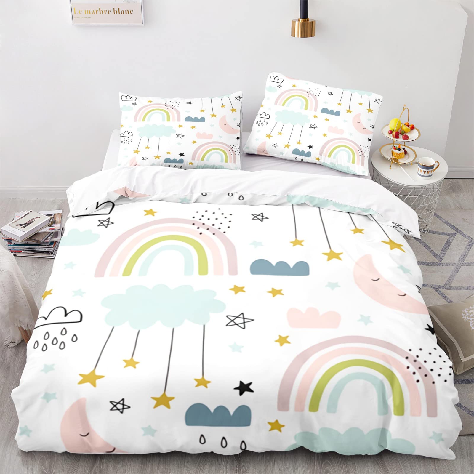 Funda Nordica Arcoiris 135X200Cm Funda Nordica Cama 90 Juvenil Poliéster Viene con 2 Fundas De Almohada De 40X75Cm. Antiarrugas Sin Hierro
