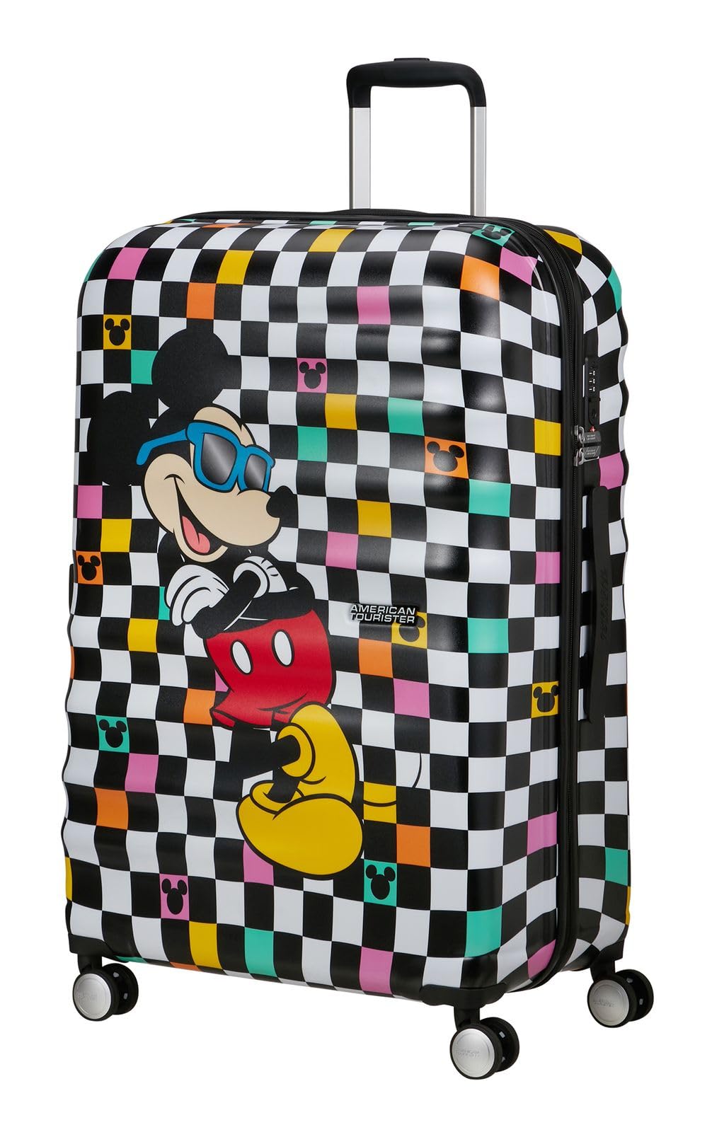American Tourister Wavebreaker Disney - Mickey Mouse Valigia Rigida Grande (77 cm), Valigia da Viaggio, Lucchetto TSA, 4 Ruote, 96 L, 4.2 kg - Mickey Check