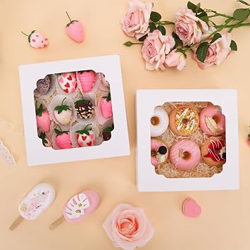 Moretoes 45pcs Bakery Boxes, 8x8x2.5 Inches Cookie Boxes with Window