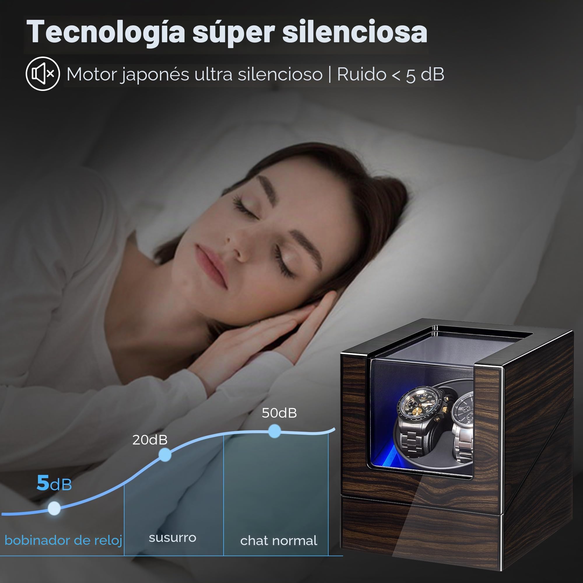 ANWBROAD Cajas Giratorias Para Relojes Automáticos, Nueva Caja Giratoria Para Relojes Automáticos con Acabado Lacado Piano, Caja Giratoria con 4 Modos de Rotación, Motor Silencioso, JWW001E