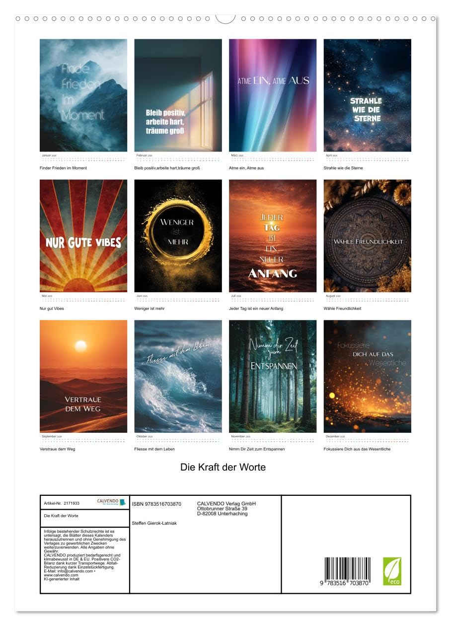 Die Kraft der Worte (hochwertiger Premium Wandkalender 2026 DIN A2 hoch), Kunstdruck in Hochglanz: Ein inspirierender Kalender mit achtsamen Zitaten ... mit positiven Gedanken. (CALVENDO Glaube)