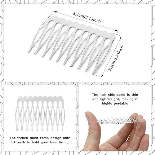 Miniatura 4 de Cinaci 30 peines laterales lisos de metal plateado para manualidades, con 10 dientes, para boda, velo de novia, tocados, pinzas para el cabello de