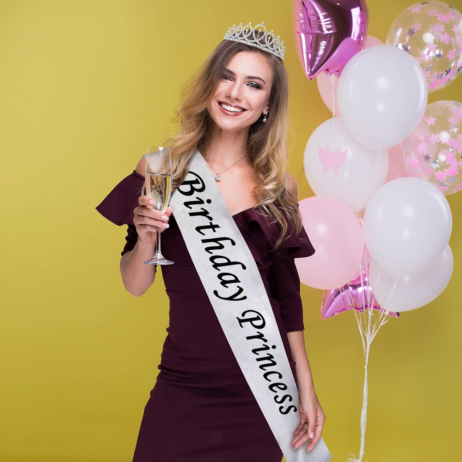 Rosavida 2-piece suit"Birthday Princess" Sash and Rhinestone Tiara Kit Birthday Gifts Glitter Sash and Birthday Crowns for Women Girl Party Decoration (Silver) : Clothing, Shoes & Jewelry