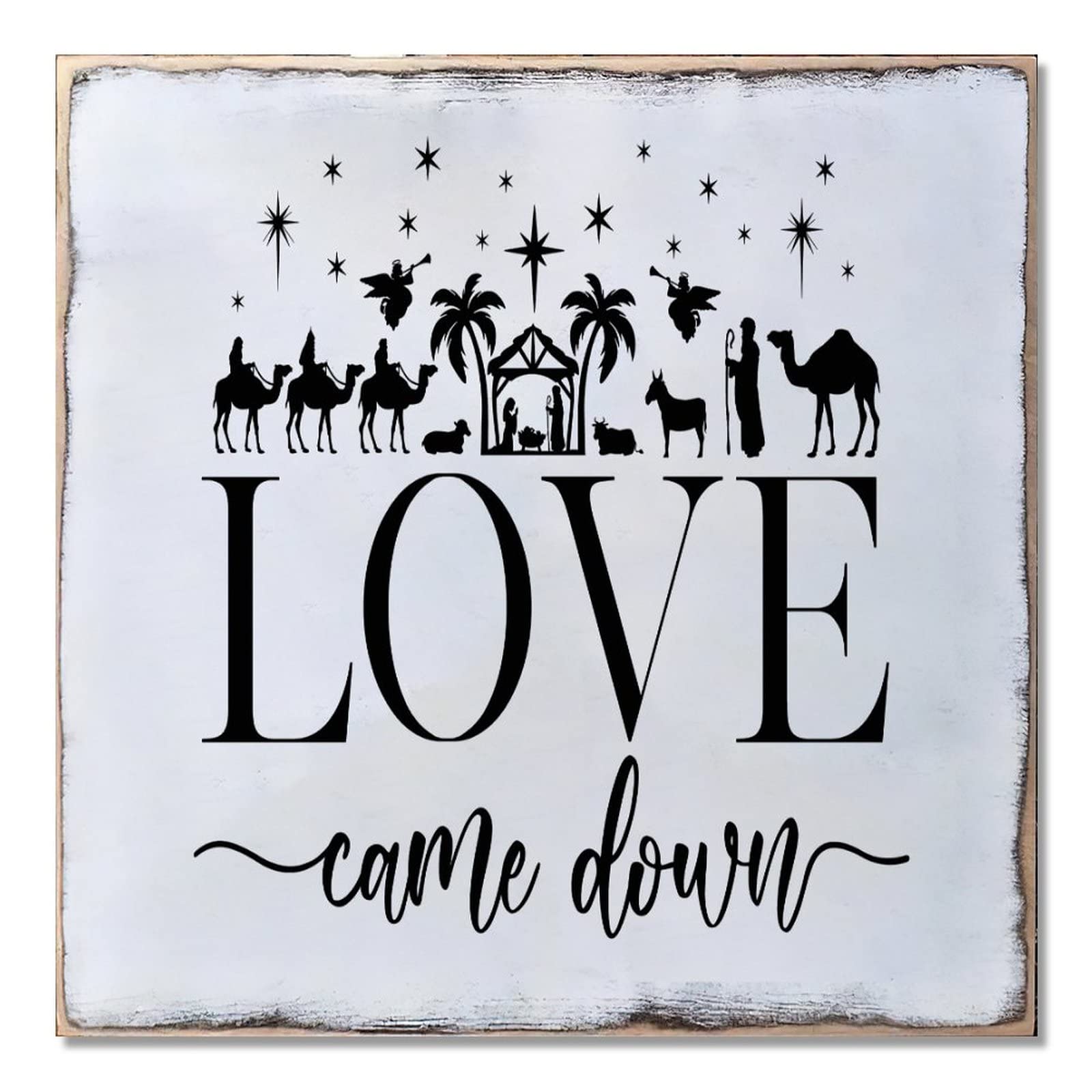 Panneau en bois Love Came Down Noël de 40x40 cm pour une décoration murale festive