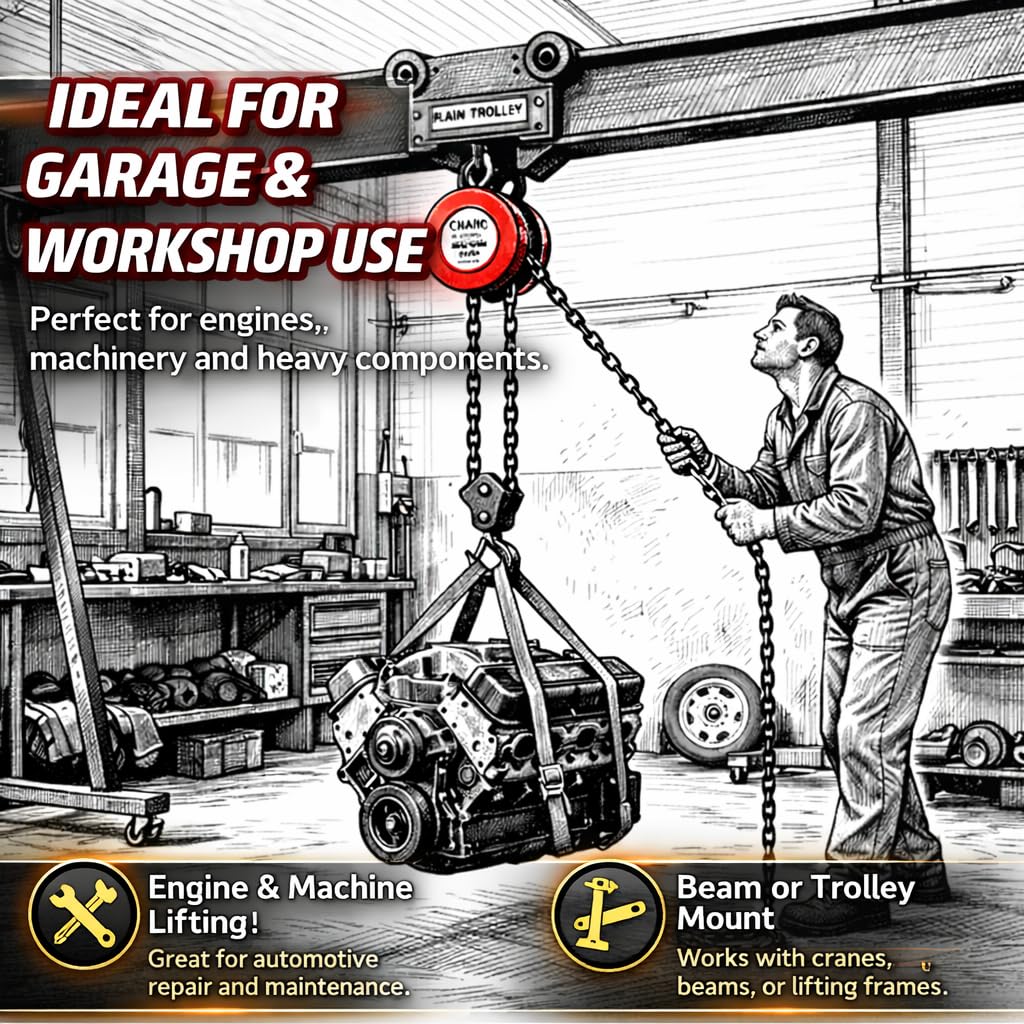 KATSU Kettenzug 3000kg 3m Hubhöhe, Robuste Haken mit Sicherheitsbügel, Kettenblock, Garage Automotor Schwerlast-Hebewerkzeug 181743
