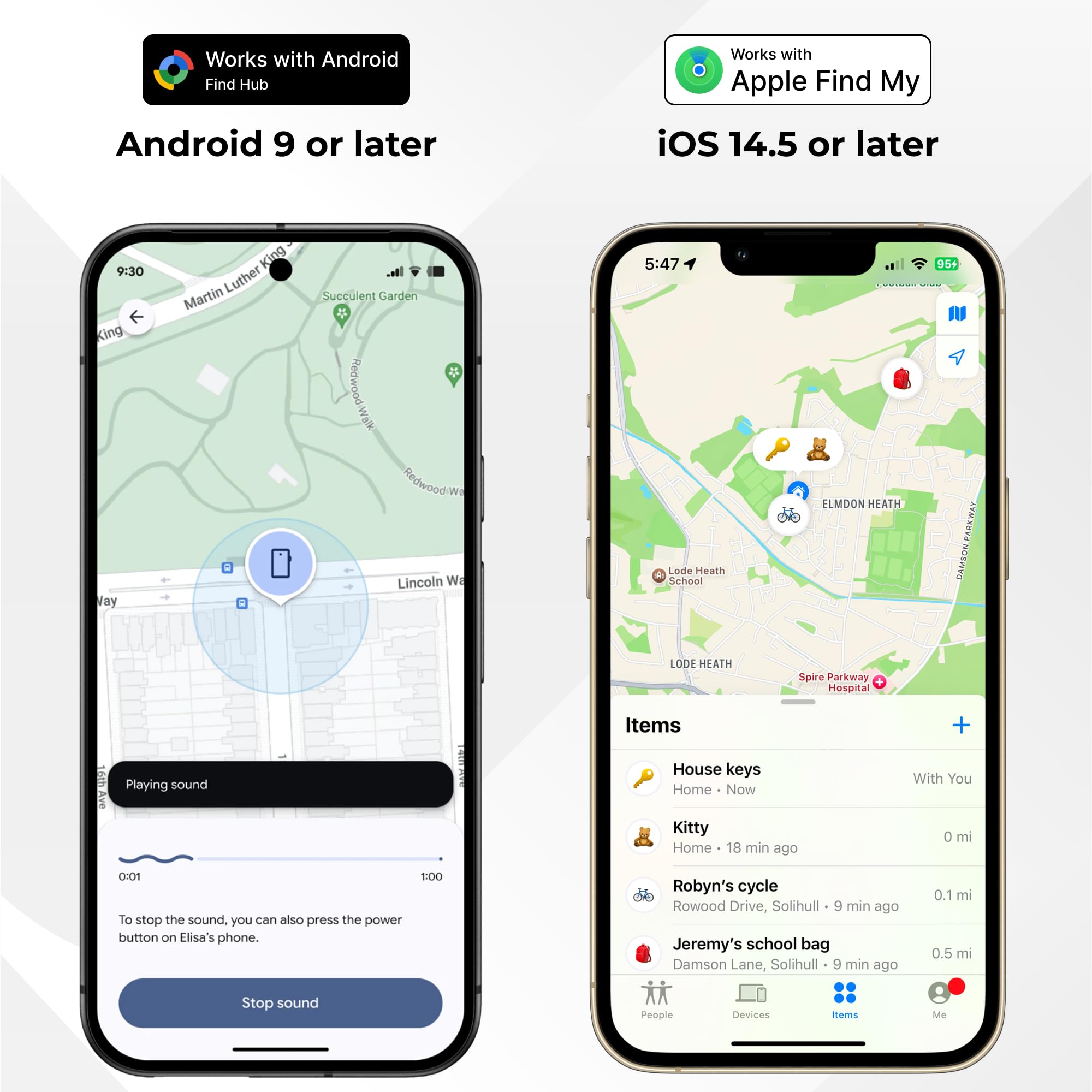 Roam Smart Tracker, Funziona con Android e iPhone, tiene traccia delle chiavi, borse, biciclette e altro ancora, batteria sostituibile di 1 anno, resistente all'acqua e alla polvere, cinturino e cavo