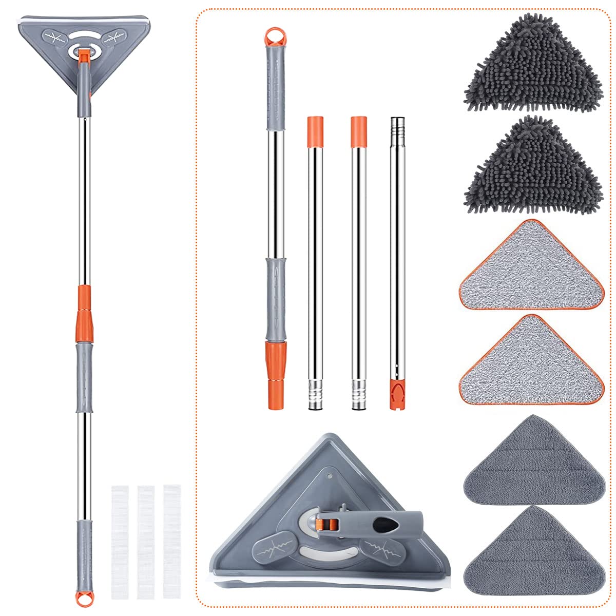 Photo 1 of 82 Inches Wall Cleaner Mop with Long Handle, with 39.8-82 Inch Extension Pole 360° Rotatable Wall Triangle Mop Kit for Walls Ceiling Window Skirting Floor Dust Cleaning (Retractable Mop)