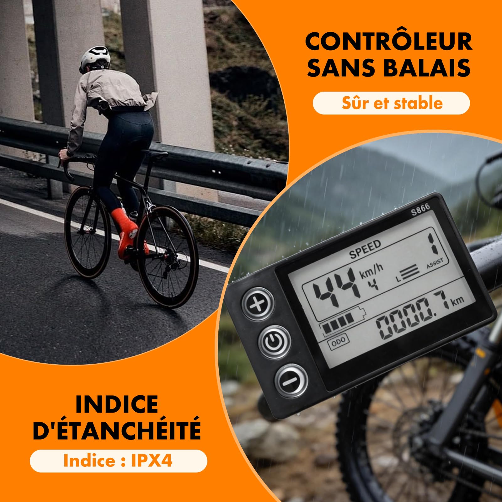Kit de Contrôleur de Moteur sans Balais pour Vélo Électrique, 24V 36V 350W 13A Contrôleur de Moteur Brushless avec Panneau d'Affichage LCD S866 Étanche pour Trottinette Électrique