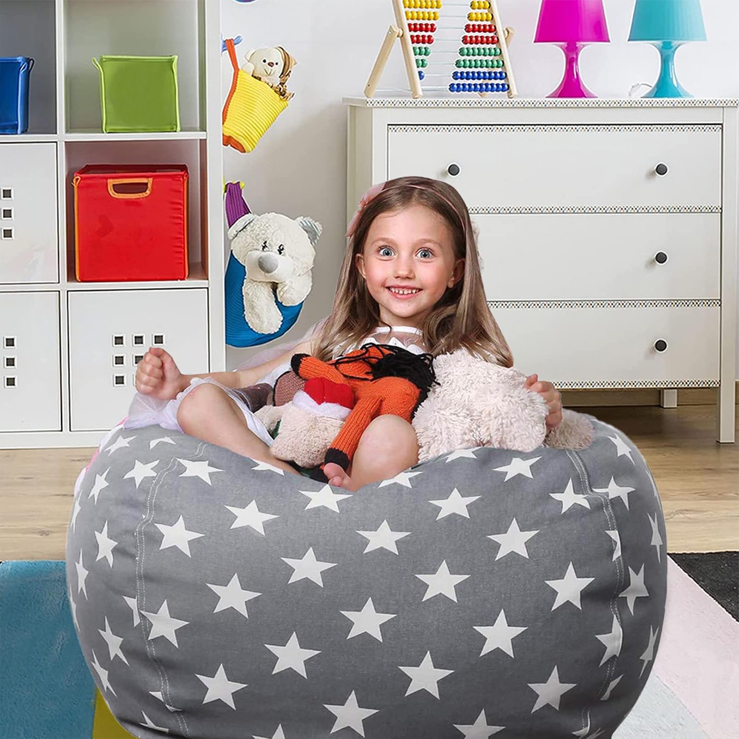 Borsa Portaoggetti per Giocattoli Peluche, Sacco Stoccaggio Bambini, Pouf in Peluche, Tela Grande Pouf Sacco per Animali Peluche, Comodo Morbido, per Bambini Leggere e Conservare i Giocattoli（24 in）