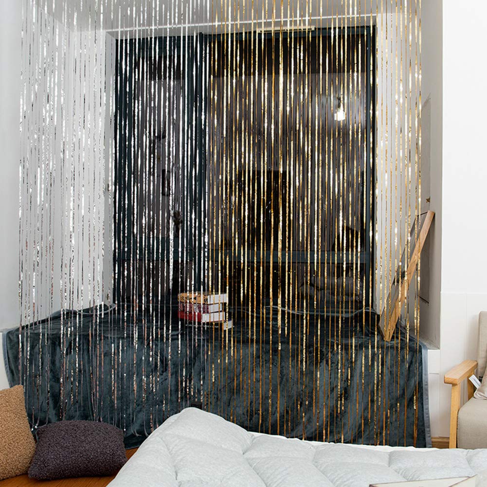 Paillettes Porte Chaîne Rideau,Paillettes Gland Écran Cloison Rideau Mur Panneau Frange Séparateur De Pièce pour La Fête À La Maison Hôtel Argenté W300xh300cm(118x118inch)