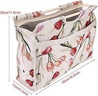 Vista 5 de Bolsa de tejer, bolsa de almacenamiento de hilo plegable de ganchillo con mango de madera con cremallera para ganchos de ganchillo, accesorios