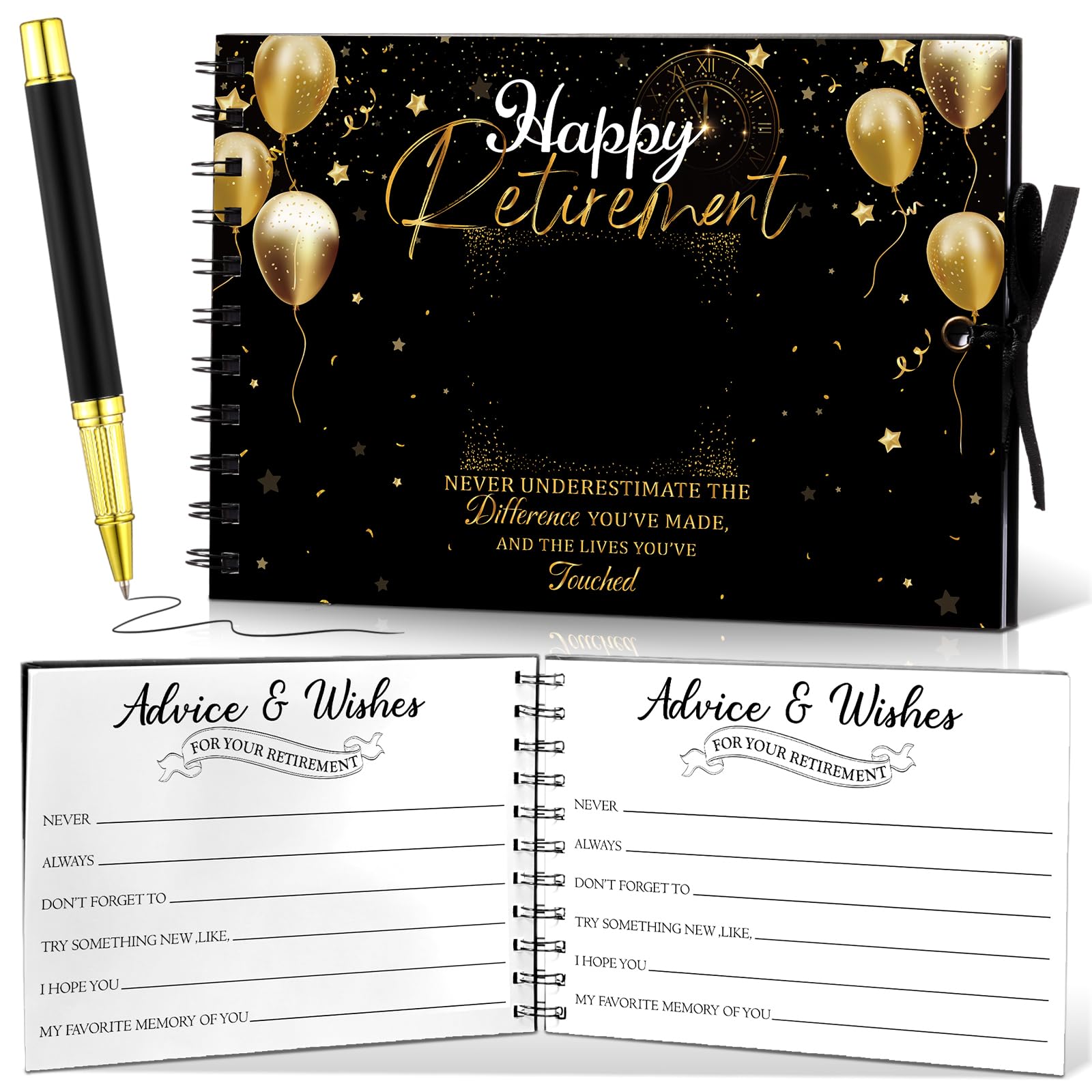 Frienda Retirement Guest Book with Signature Pen Black Gold Retirement Party Decorations Retirement Party Supplies Guest Book Retirement Gifts for Women Men Office Colleague Advice and Wishes