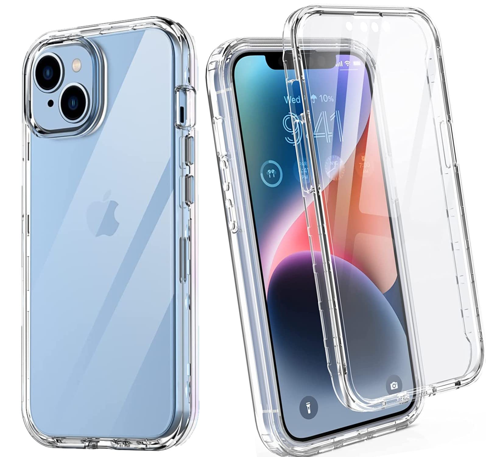 For iPhone 14 / iPhone 13 Case Crystal Clear Slim Fit Front & Back 360° Case Built-in Screen Protector Transparent Full Body Silicone Gel Mobile Phone Cover for iPhone 14/13 [ 6.1inch ]