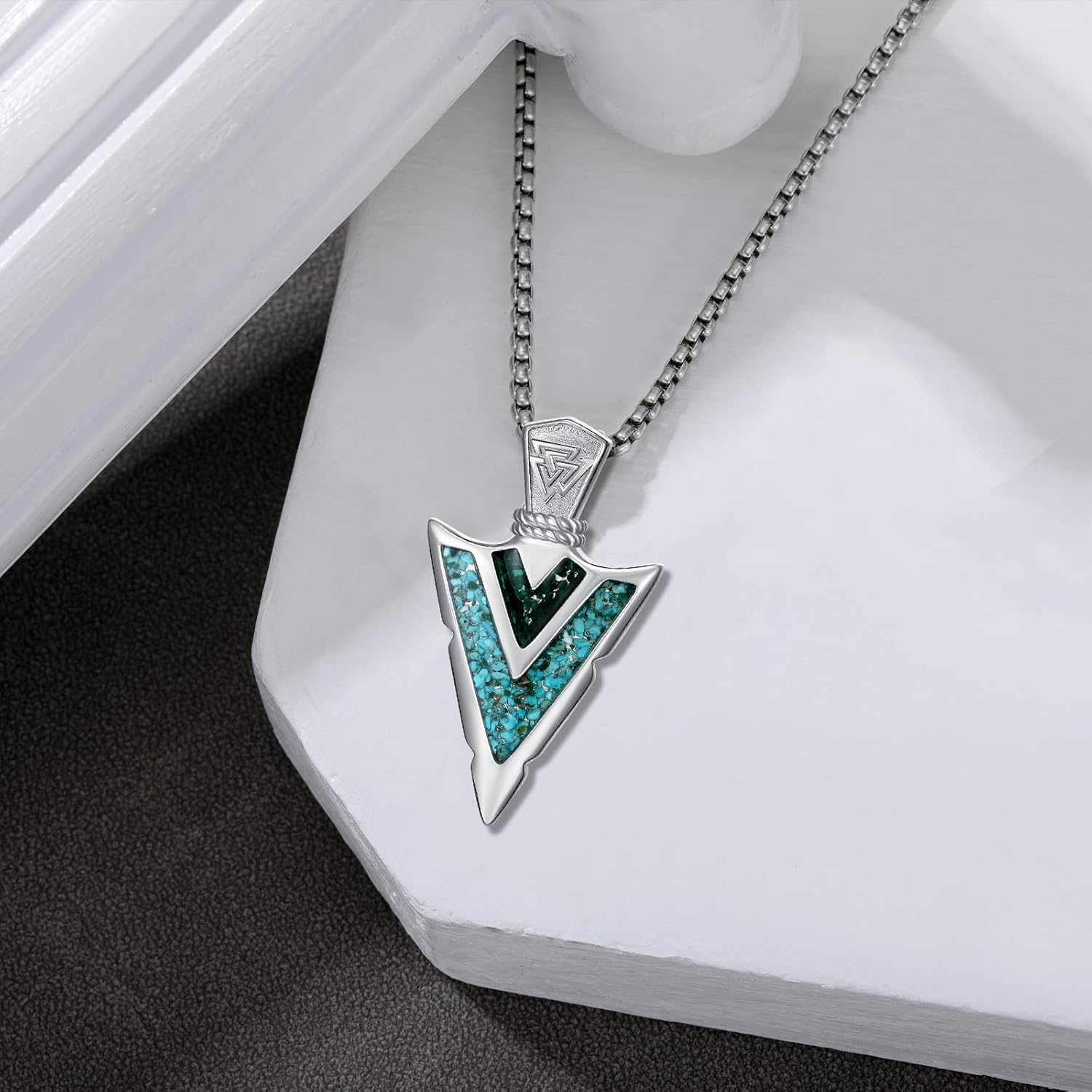 Arrowhead Necklace for Men Women 925 Sterling Silver Turquoise Malachite Celtic/Eye of Horus/Viking Arrow Pendant Amulet Jewelry Gifts Native American Necklace - Image 3