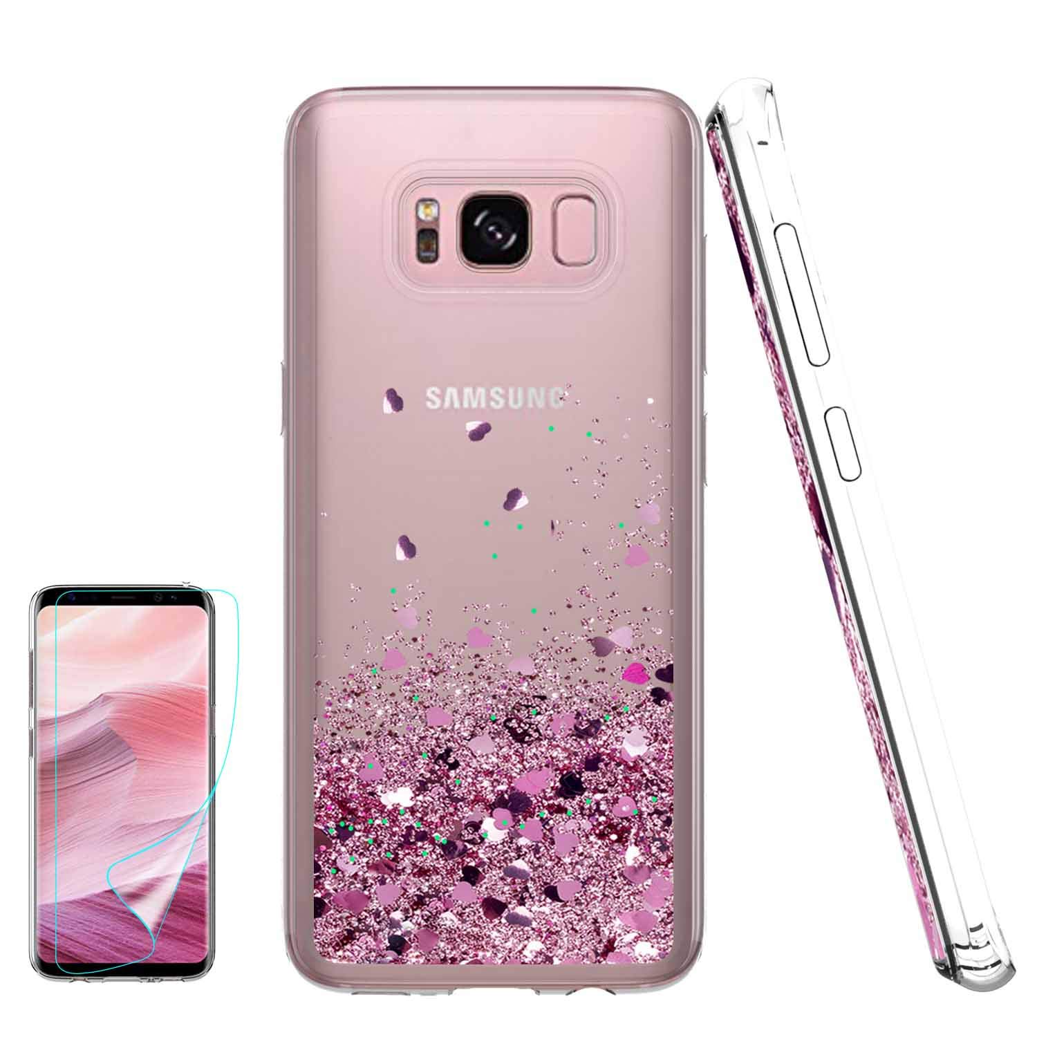 ATUMP Case for Galaxy S8 with HD Screen Protector, Galaxy S8 Cases Glitter Liquid Quicksand Clear TPU Silicone Shockproof Cover Shell for Samsung Galaxy S8 Rose Gold