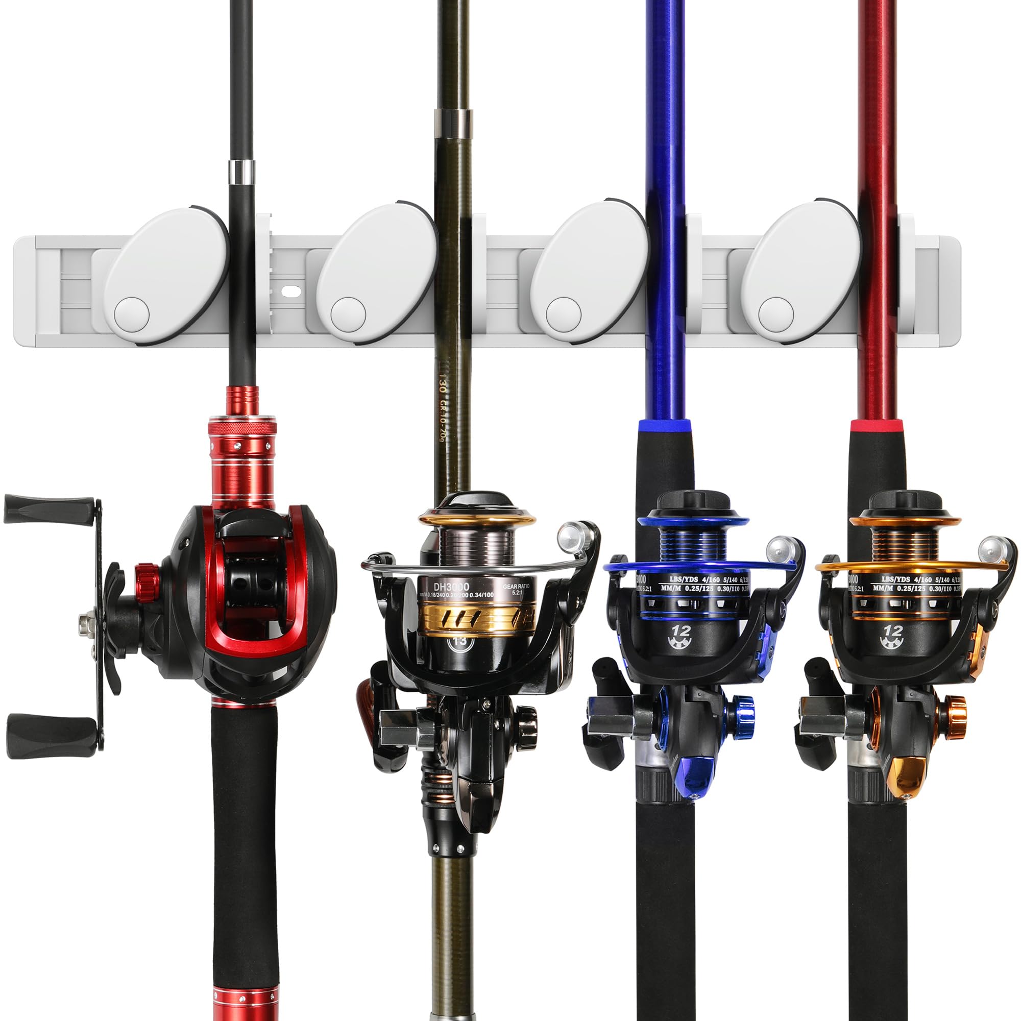 Jorazor Vertical Fishing Rod Holder,Wall Mounted Fishing Rod Rack,Fishing Pole Holders for Garage,Support Extra Large & Heavy Fishing Rod and Reel Combos (1-pack White/Gray)