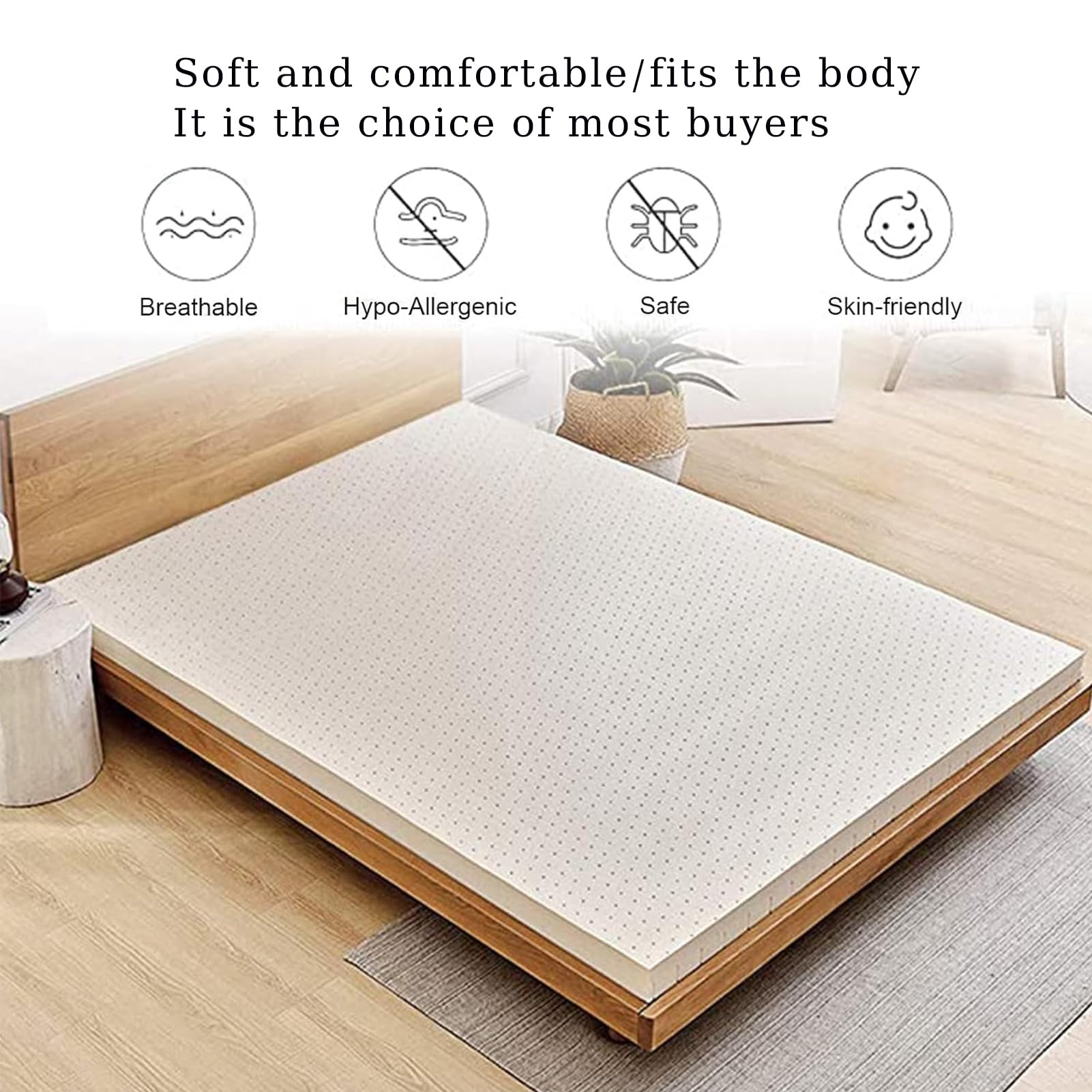 Látex 100 % natural, 10 cm de grosor, 200 x 220 cm, comodidad superior, sin deformación, diseño de panal transpirable, goma natural respetuosa con el medio ambiente