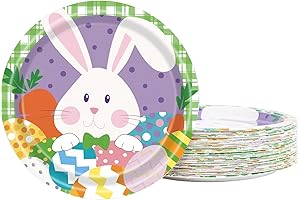 50 Pcs Easter Paper Plates 7 inch Disposable Party Plates Eggs Bunny Party Dessert