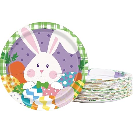 50 Pcs Easter Paper Plates 7 inch Disposable Party Plates Eggs Bunny Party Dessert