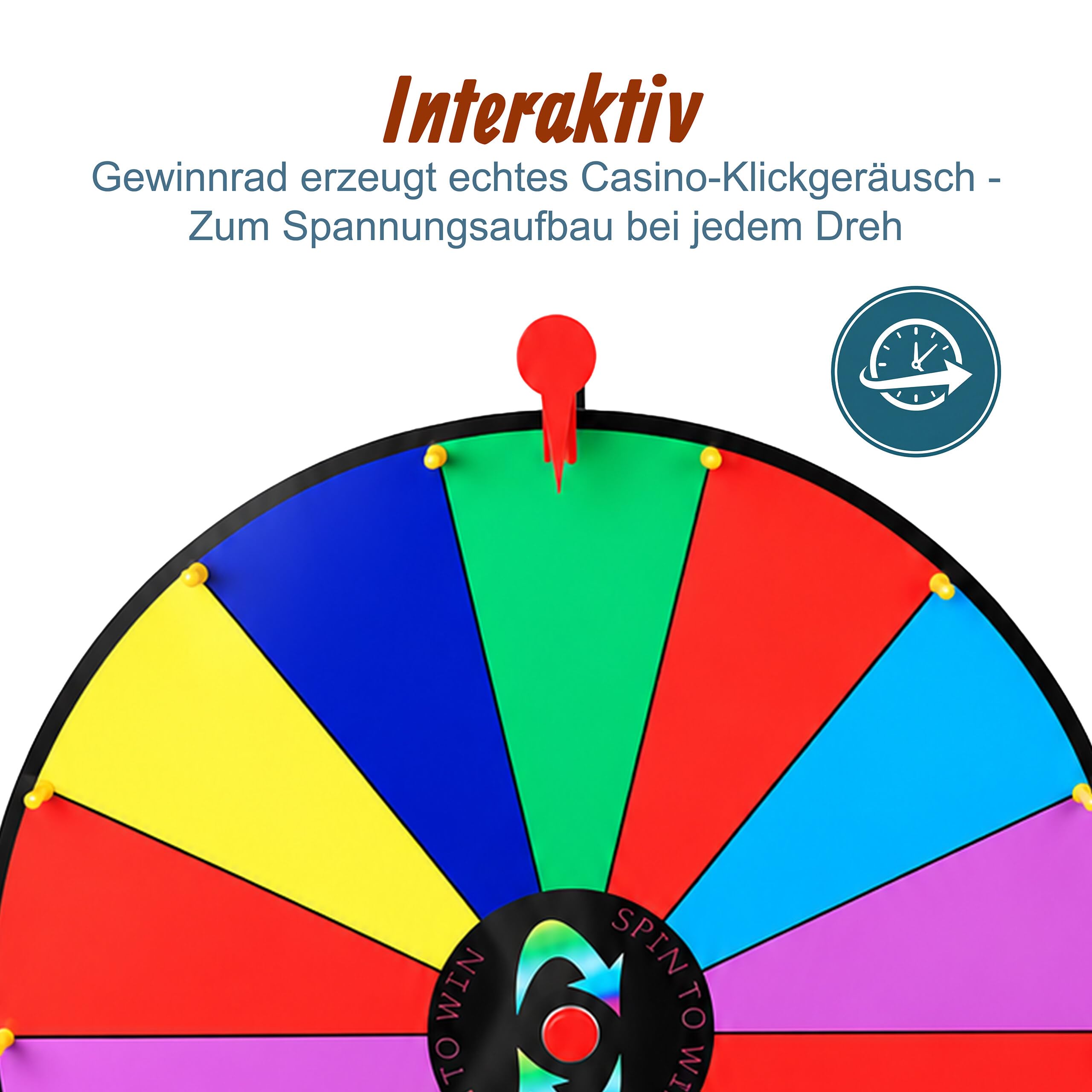 Relaxdays Glücksrad mit Stativ, 60 cm, höhenverstelbar, 14 Slots, beschreibbar & abwischbar, Gewinnrad mit Tasche, bunt
