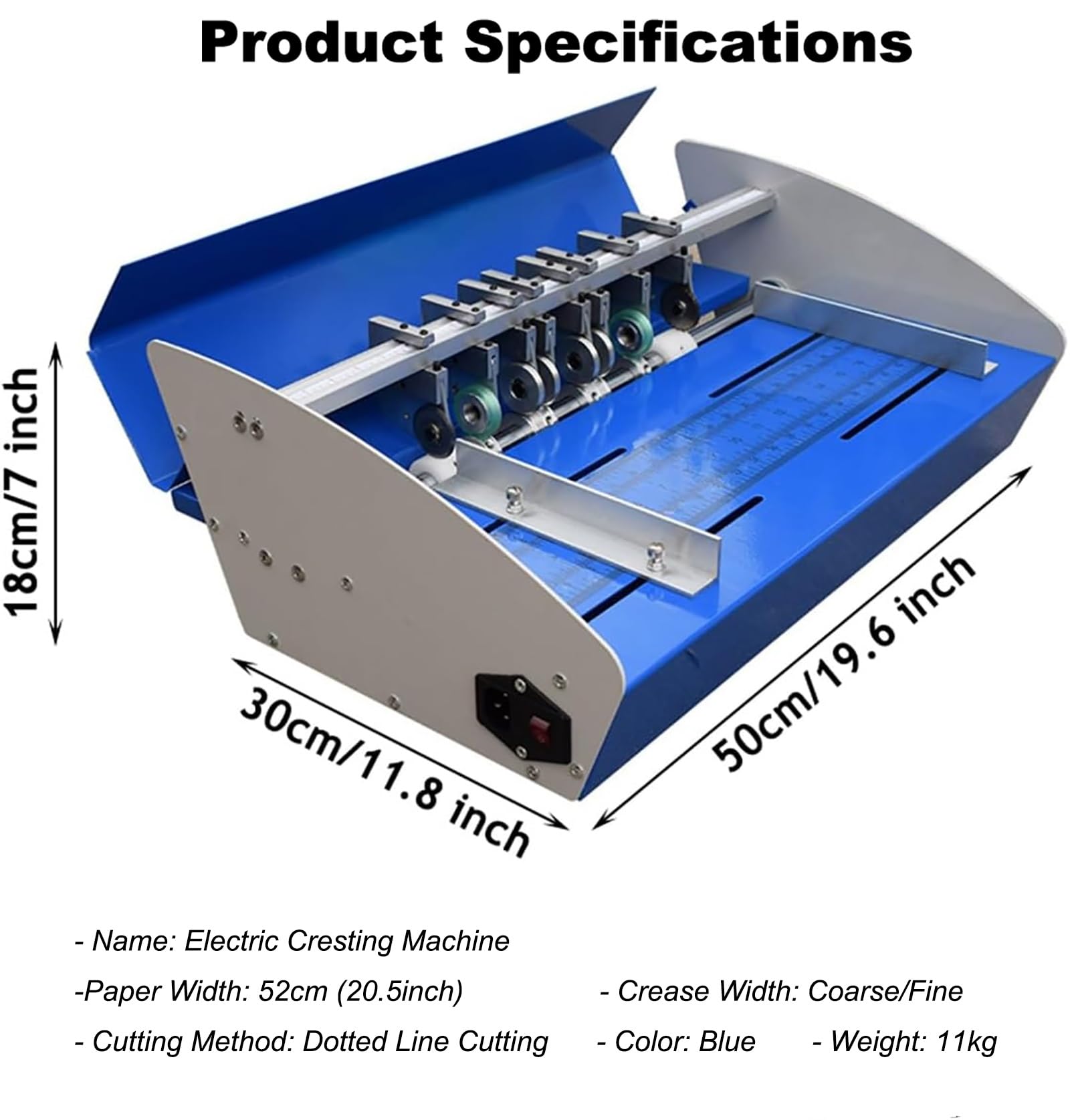 Máquina de plegado eléctrica, perforadora de papel de 520 mm con regla de escala, metal resistente para fotos, documentos, menús, sobres, notas